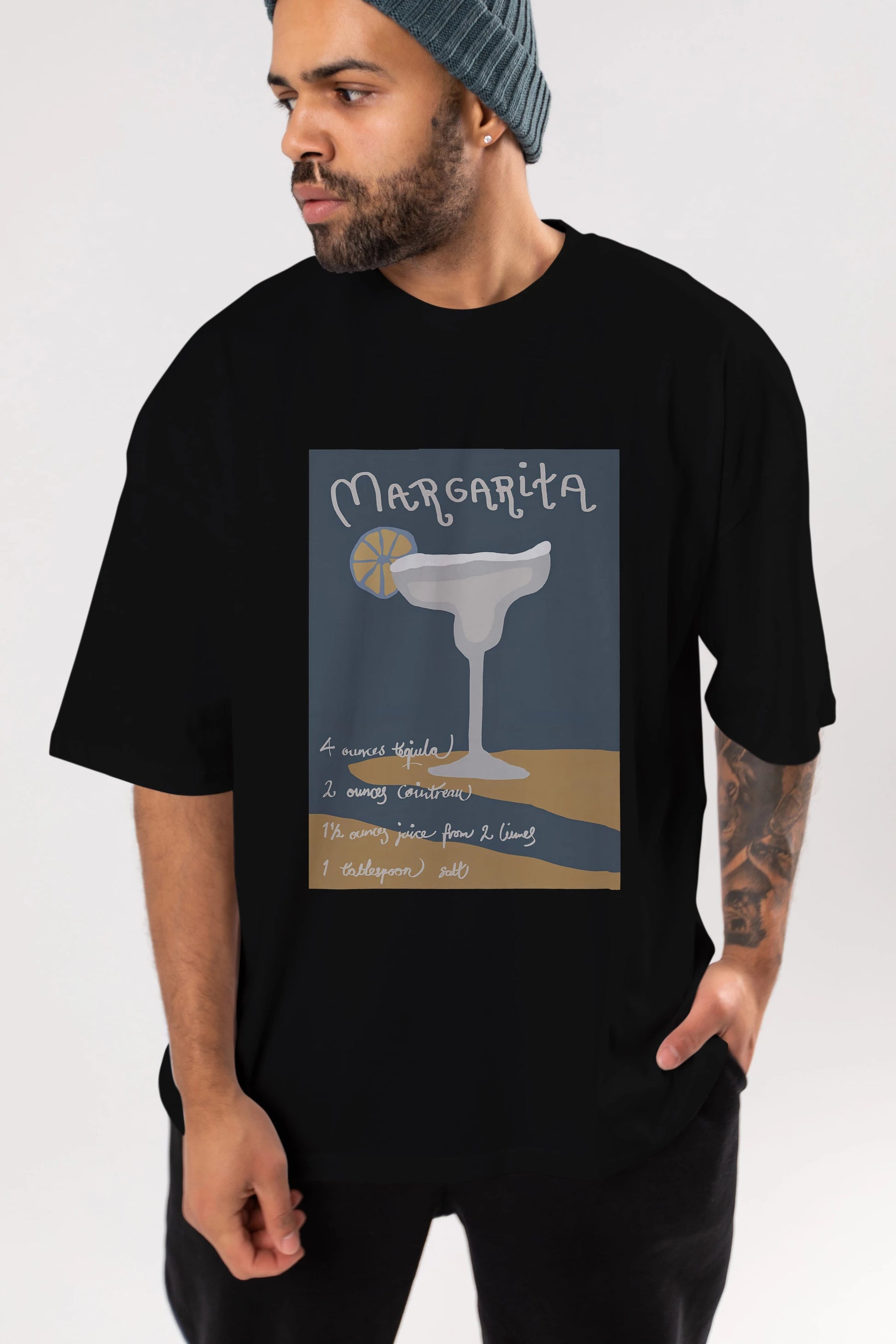 Margarita 2 Ön Baskılı Oversize t-shirt Erkek Kadın Unisex %100 Pamuk Bisiklet Yaka tişort