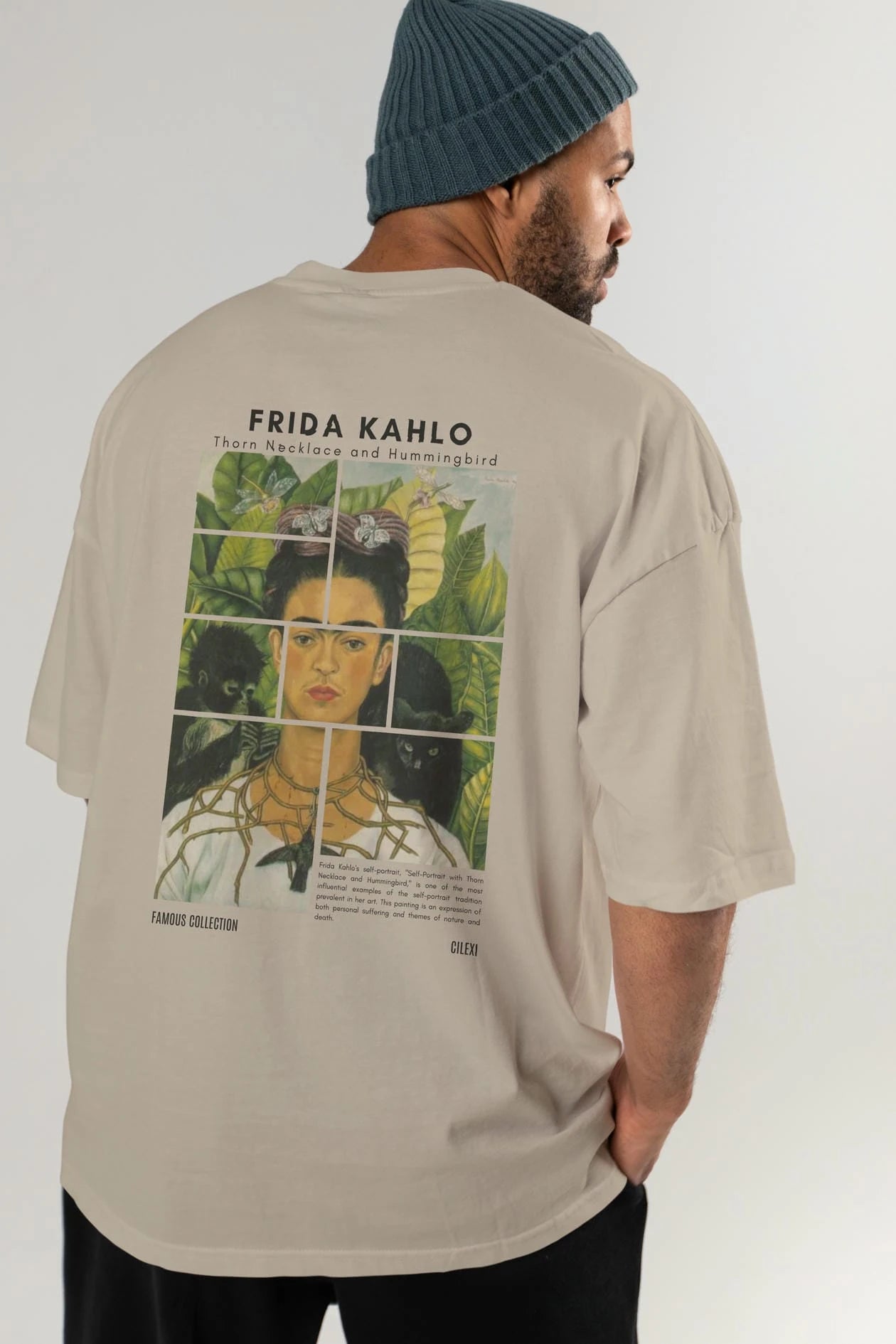Frida Kahlo Arka Baskılı Oversize t-shirt Erkek Kadın Bisiklet Yaka Pamuk tişort