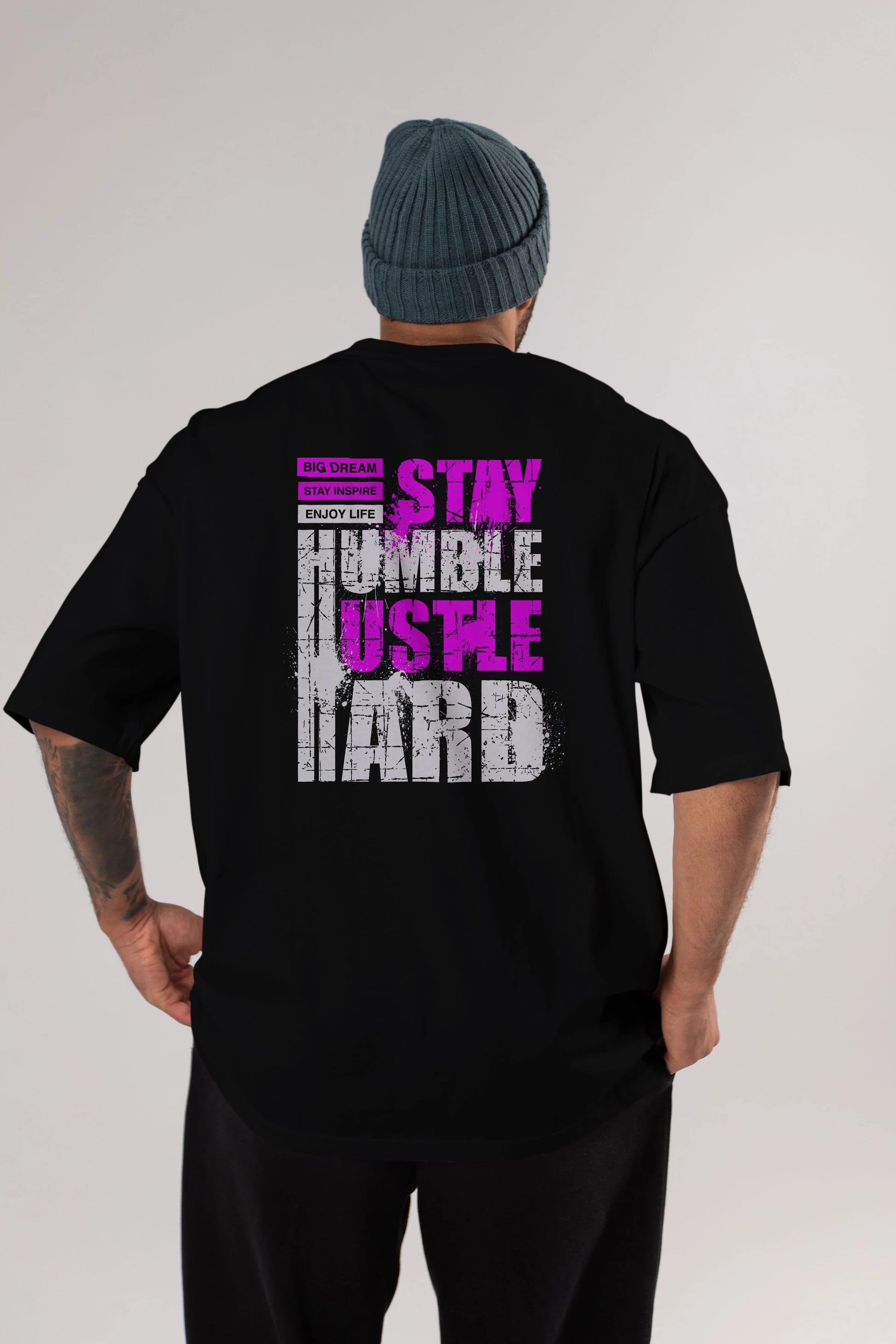 Stay Hustle Arka Baskılı Oversize t-shirt Erkek Kadın Unisex