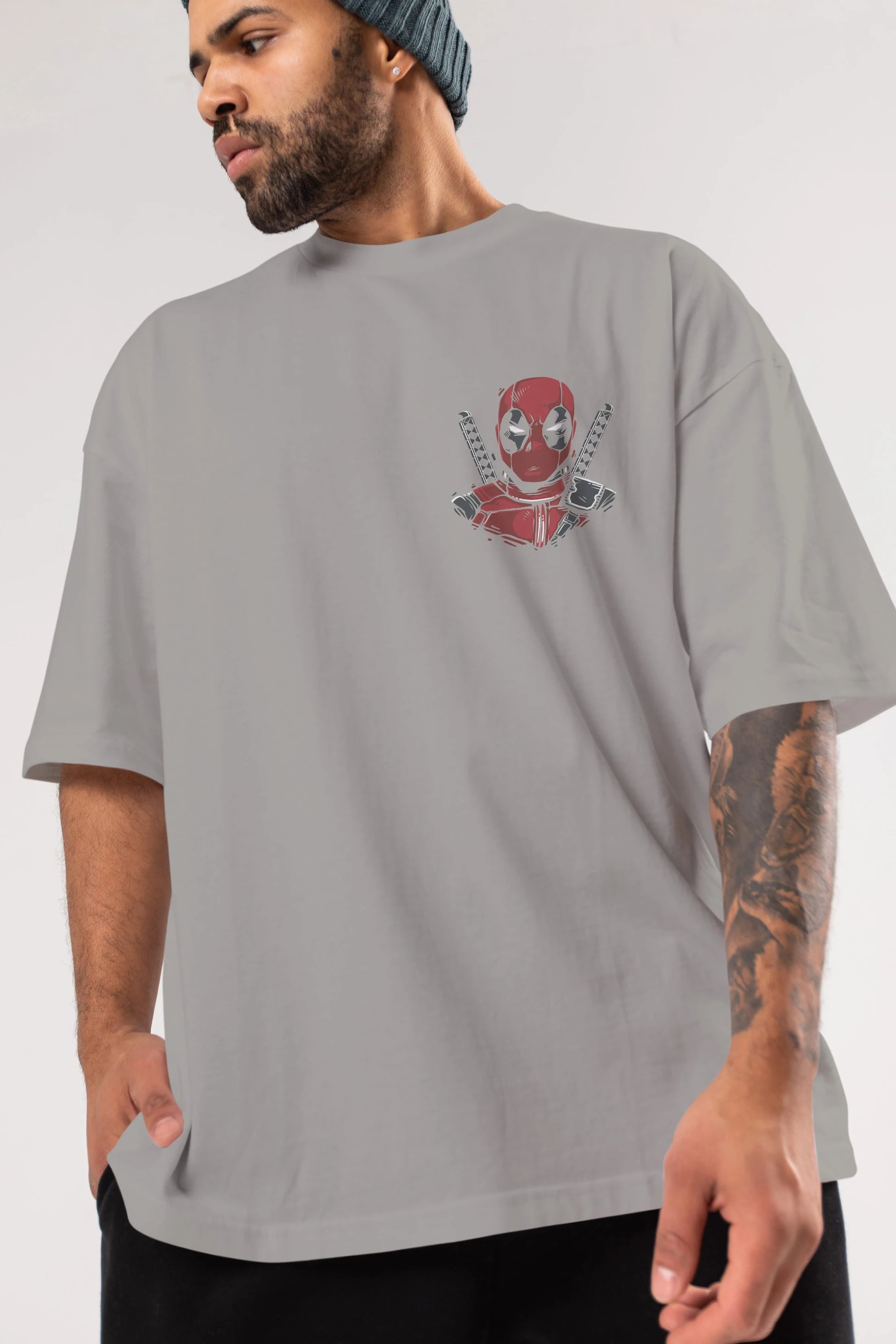 Deadpool (4) Ön Sol Baskılı Oversize t-shirt Erkek Kadın Unisex %100 Pamuk Bisiklet Yaka tişort