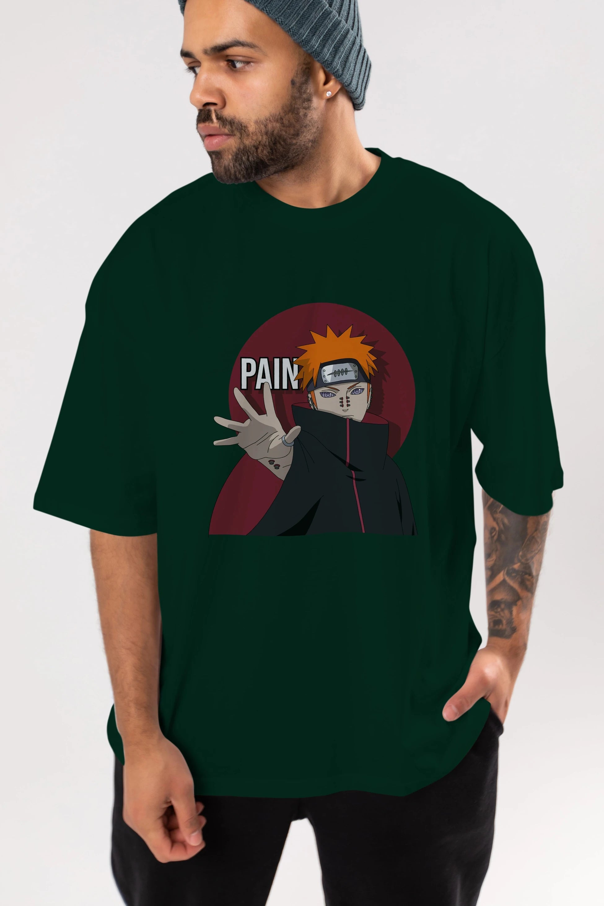 PAIN NARUTO Anime Ön Baskılı Oversize t-shirt %100 pamuk Erkek Kadın Unisex