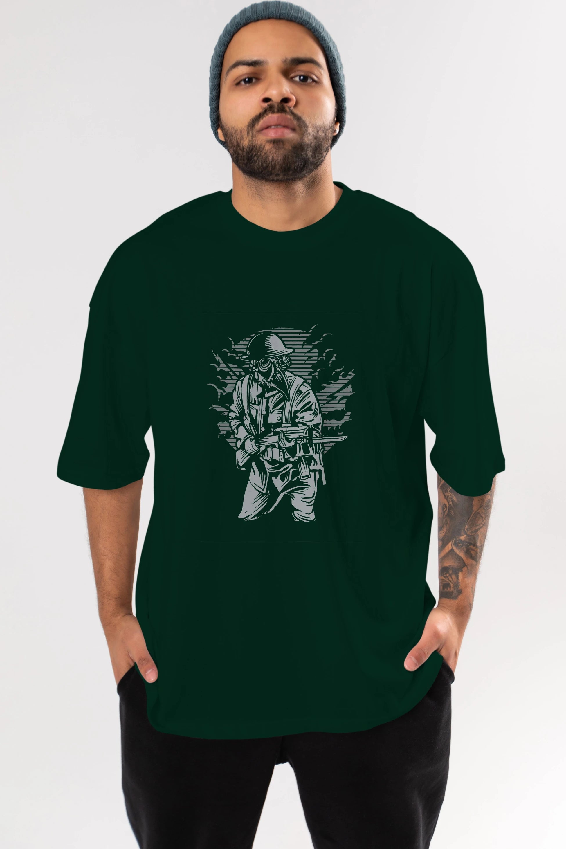 Steampunk Style Soldier Ön Baskılı Oversize t-shirt Erkek Kadın Unisex %100 Pamuk tişort