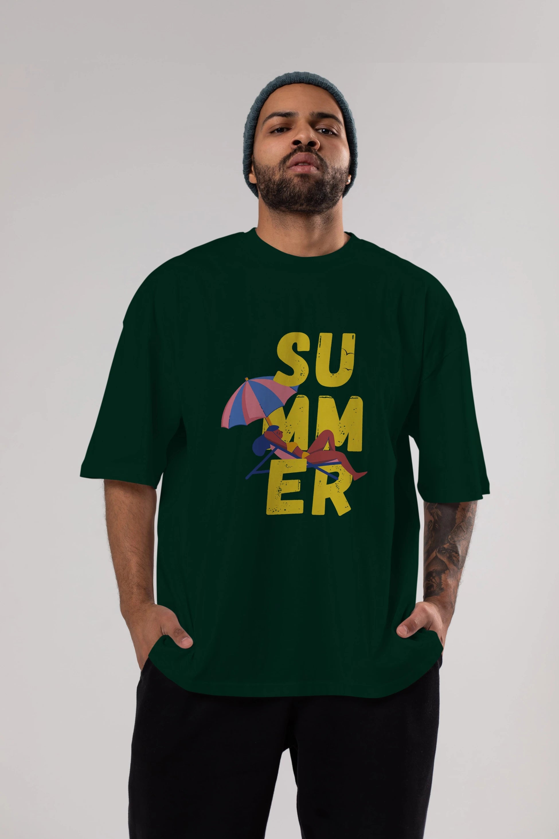 Summer Yazılı Ön Baskılı Oversize t-shirt Erkek Kadın Unisex