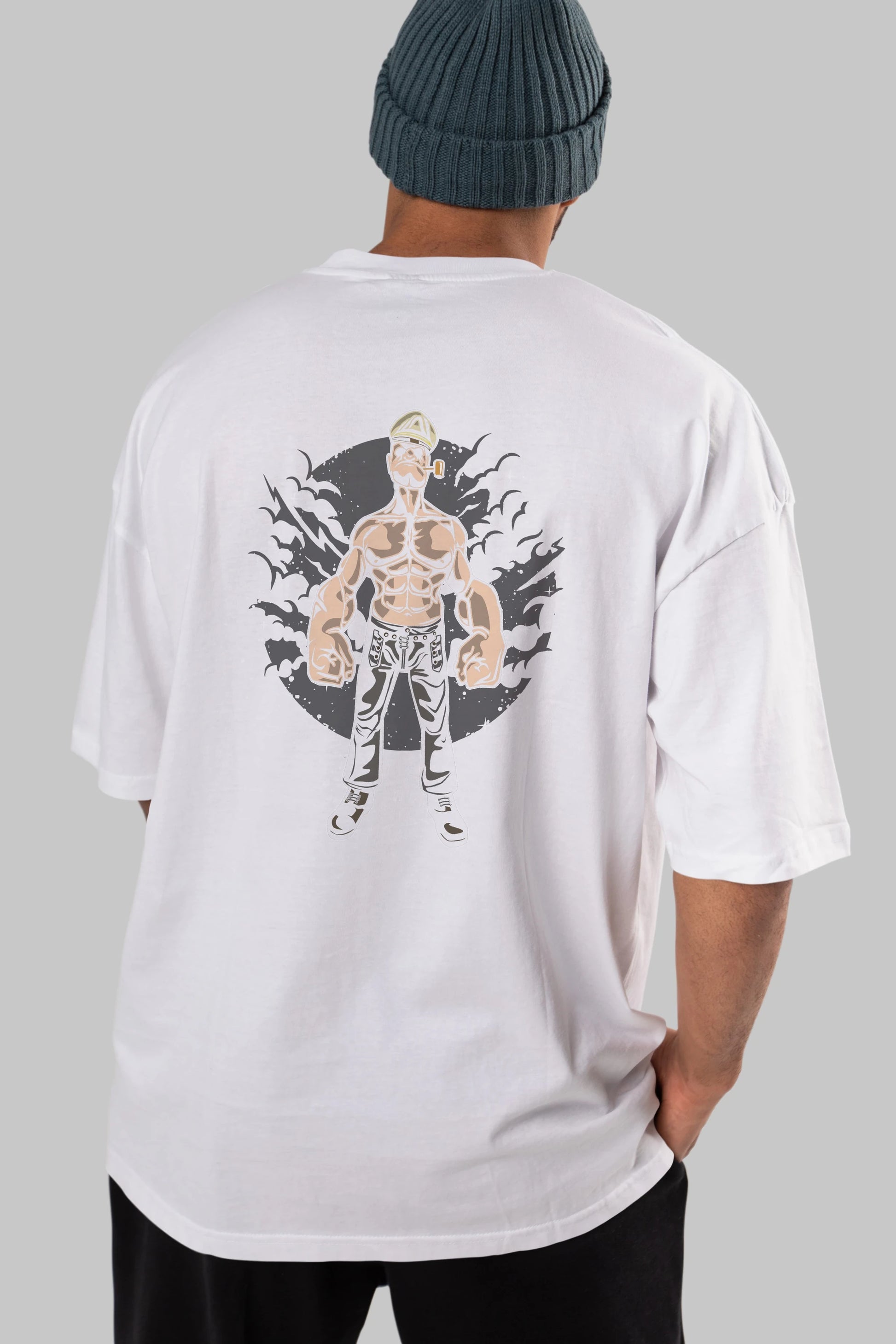 Popeye Arka Baskılı Oversize t-shirt Erkek Kadın Unisex %100 Pamuk