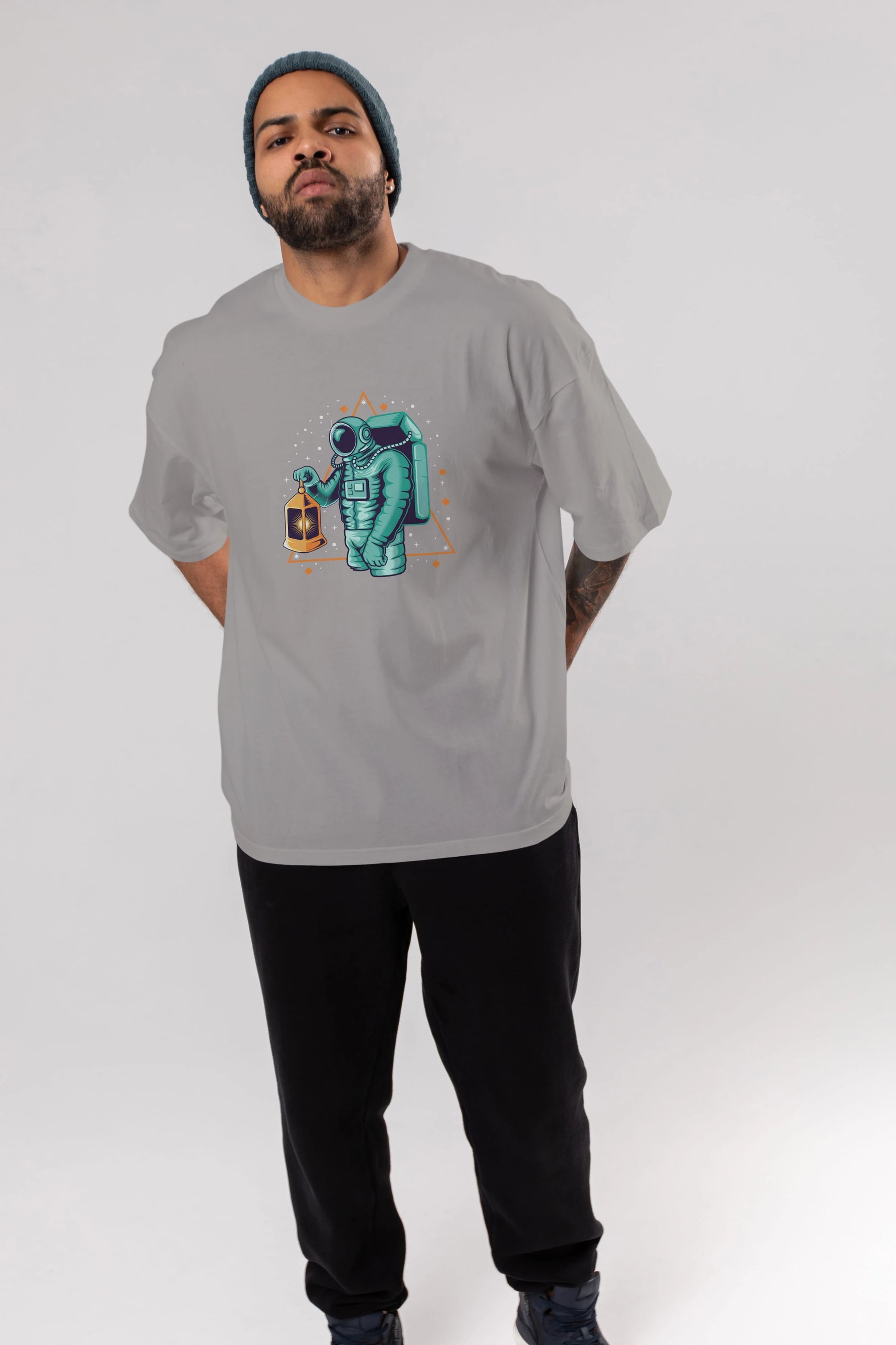 Astronaut Lantern Ön Baskılı Oversize t-shirt Erkek Kadın Unisex