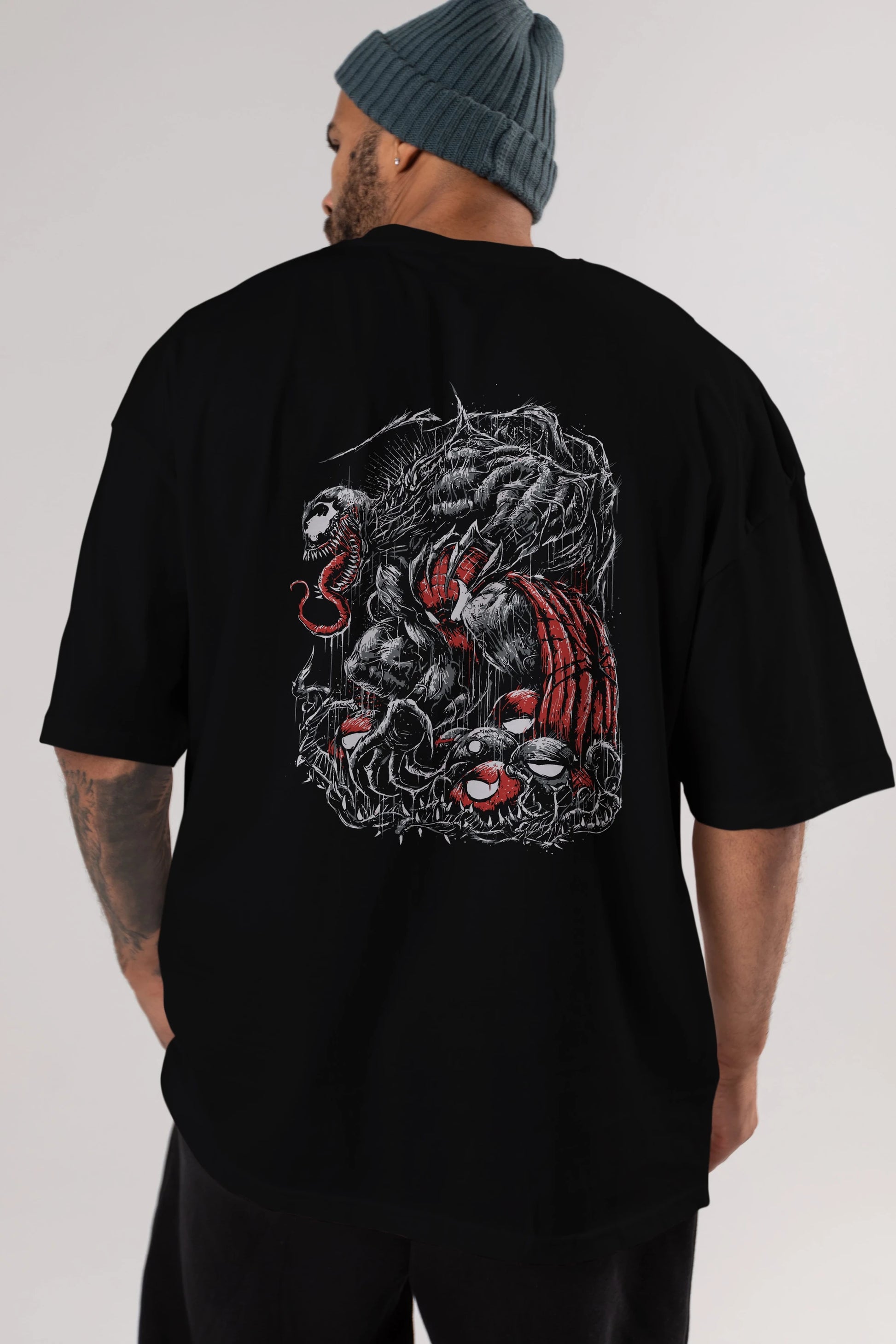 Venom (14) Arka Baskılı Oversize t-shirt Erkek Kadın Unisex %100 Pamuk Bisiklet Yaka tişort