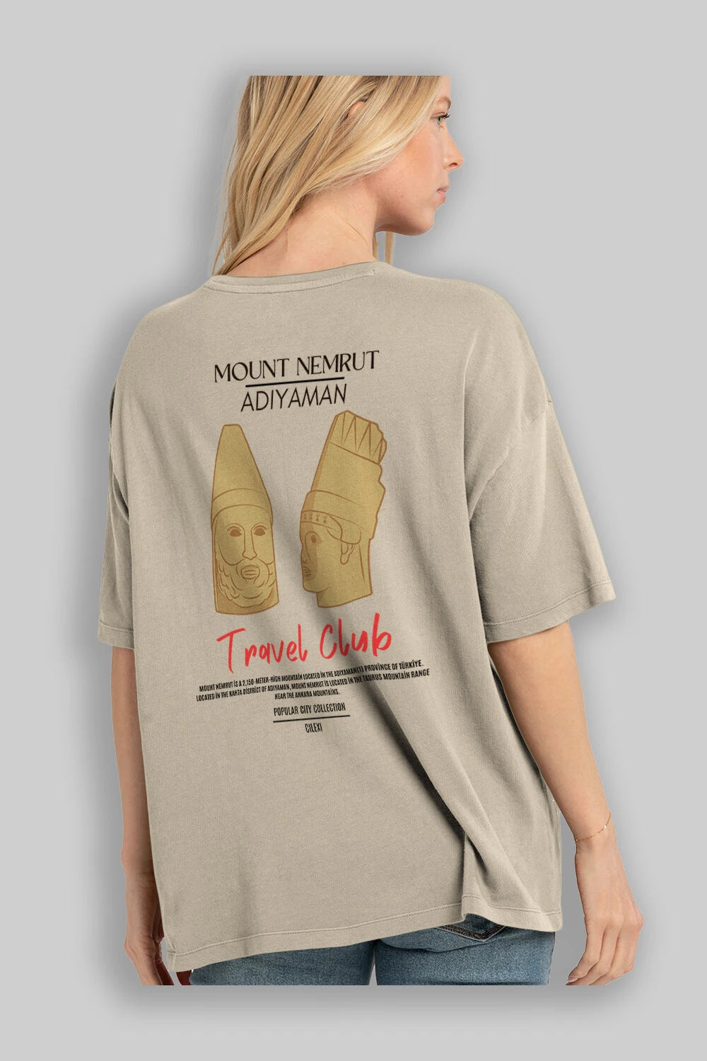 Mount Nemrut Adiyaman Arka Baskılı Oversize t-shirt Erkek Kadın Pamuk Bisiklet Yaka tişort
