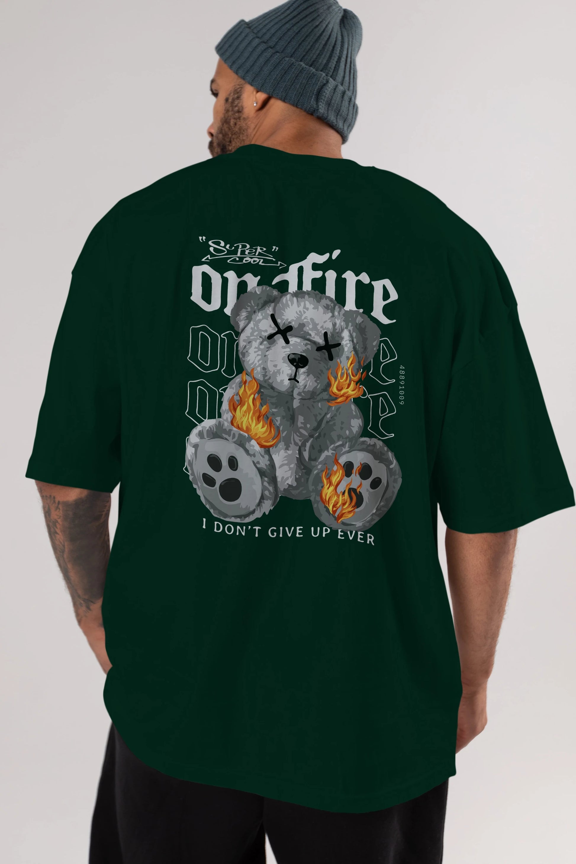 Teddy Bear On Fire Arka Baskılı Oversize t-shirt Erkek Kadın Unisex