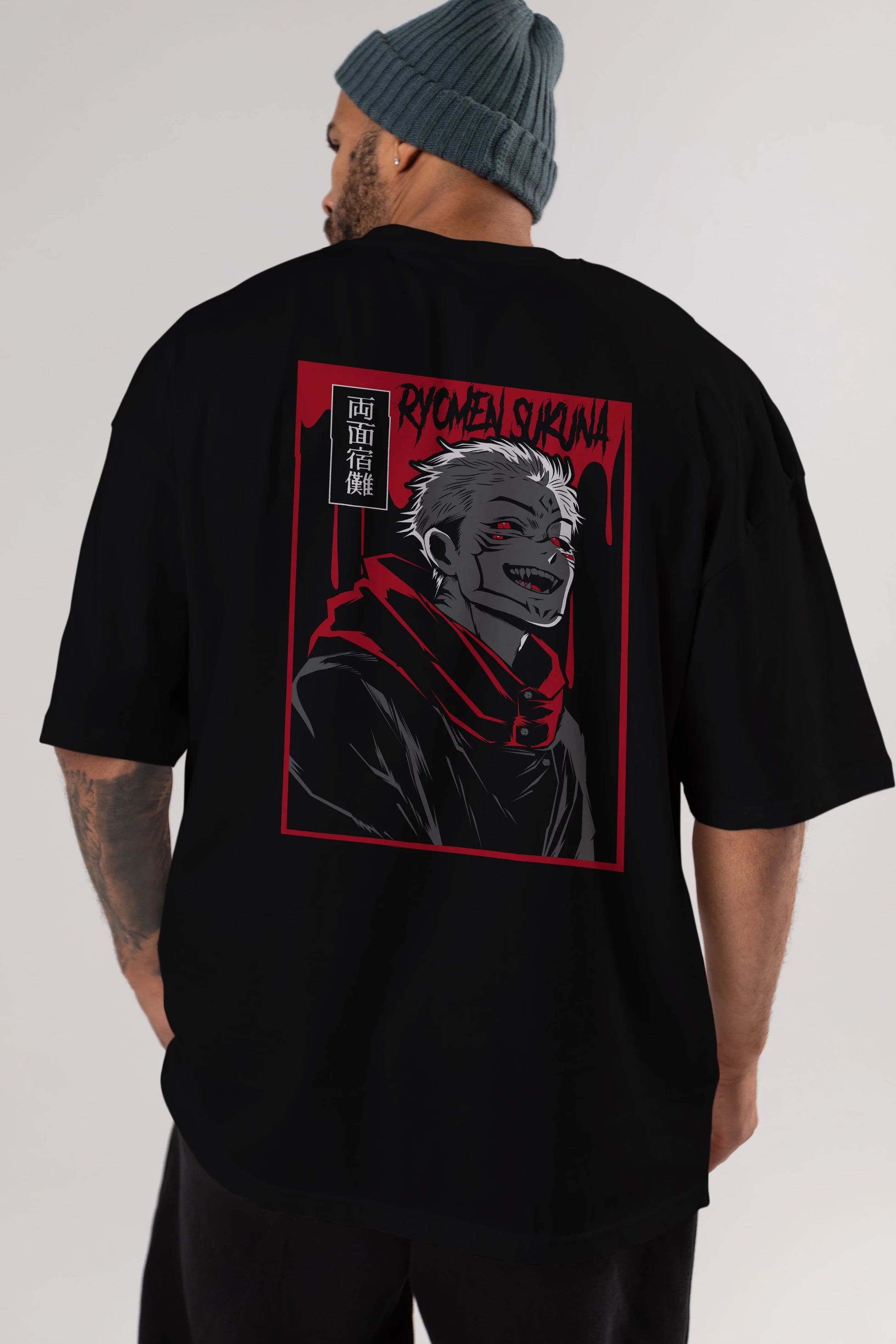 SUKUNA Anime Arka Baskılı Oversize t-shirt Erkek Kadın Unisex