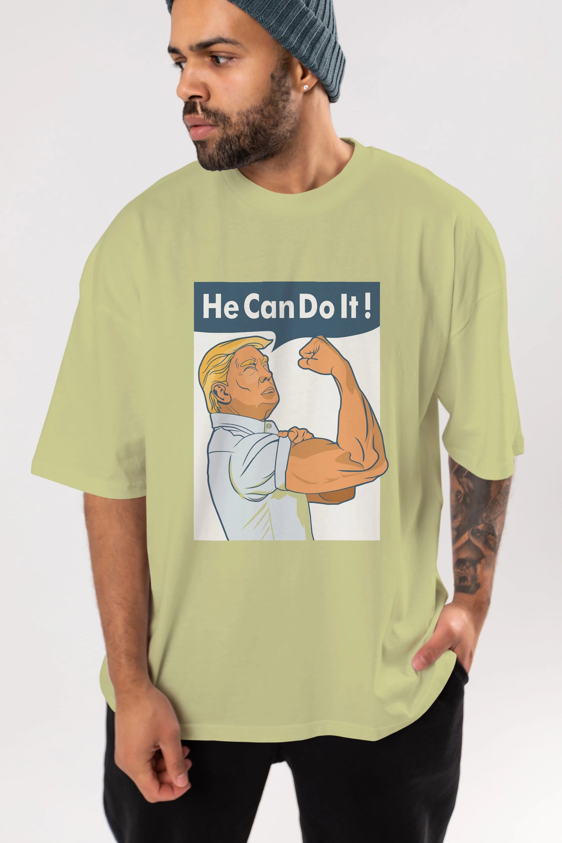 He Can Do It Trump Ön Baskılı Oversize t-shirt Erkek Kadın Unisex %100 Pamuk tişort