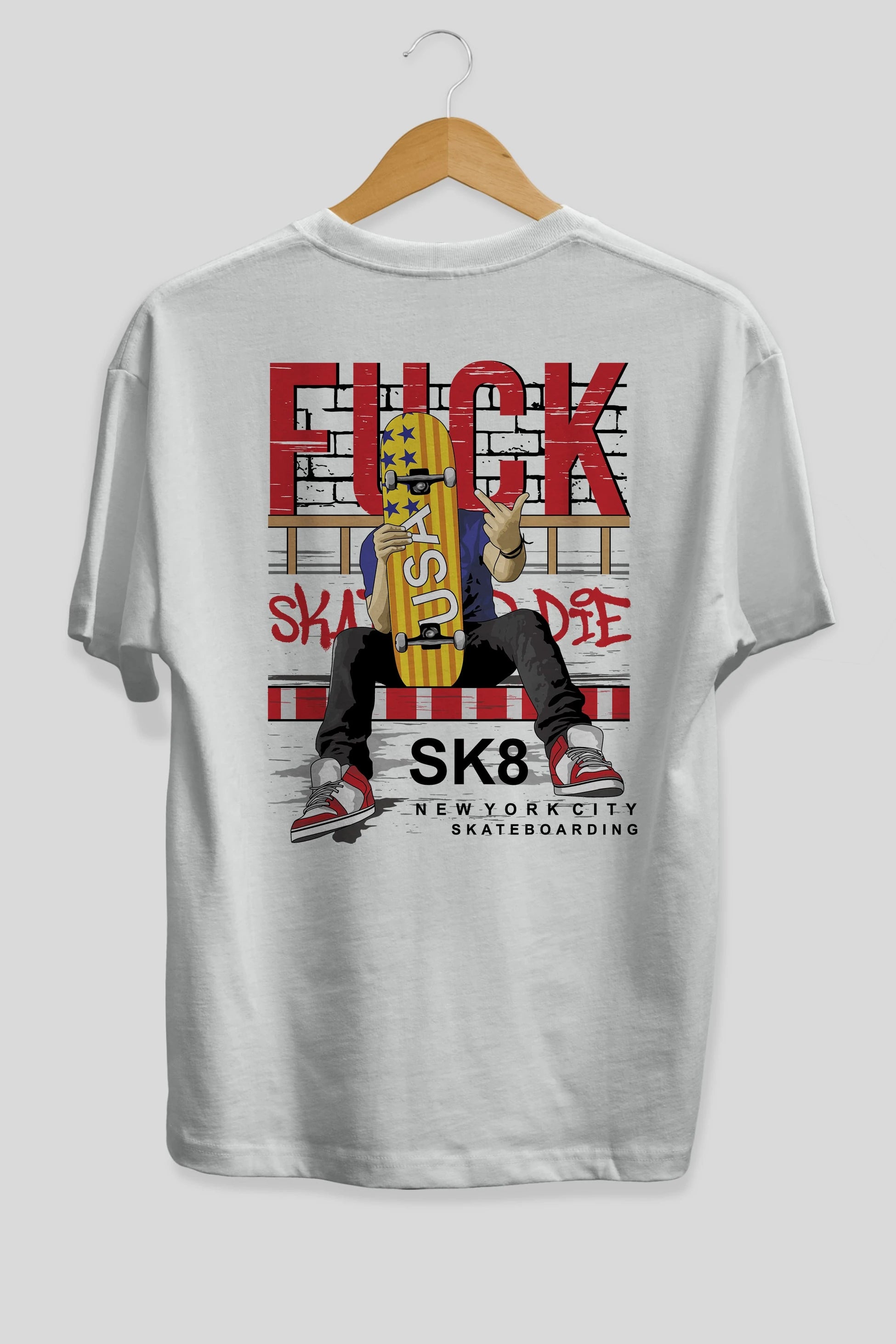 Skate or Die Arka Baskılı Oversize t-shirt Erkek Kadın Unisex