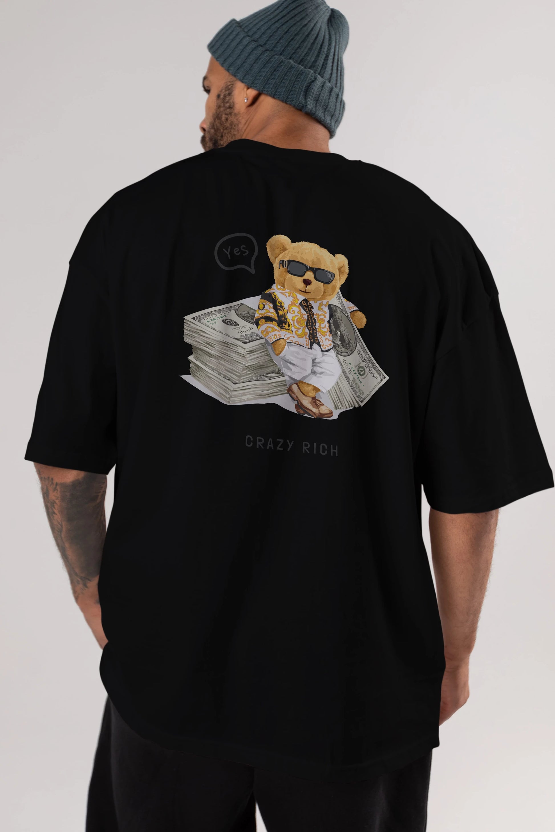 Teddy Bear Crazy Rich Arka Baskılı Oversize t-shirt Erkek Kadın Unisex %100 Pamuk