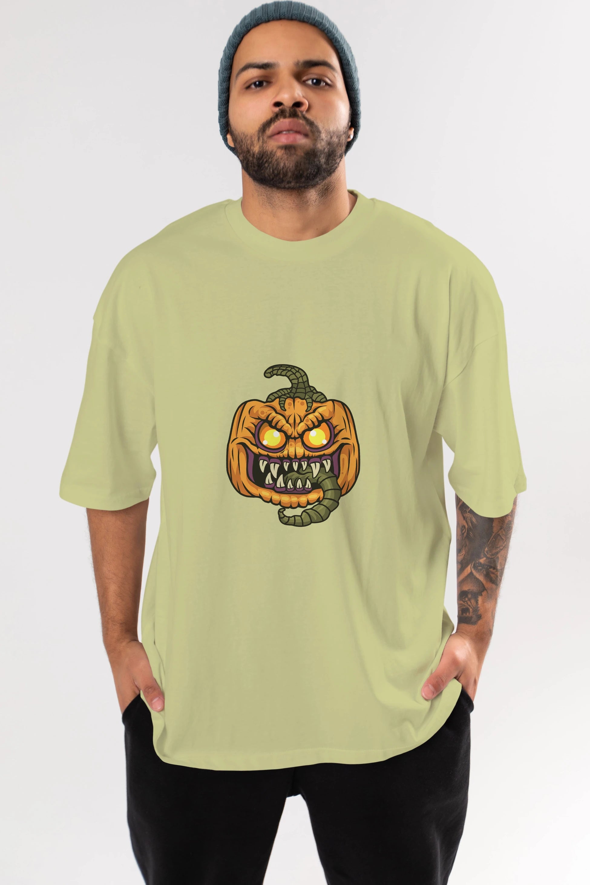 Halloween Ön Baskılı Oversize t-shirt Erkek Kadın Unisex %100 Pamuk tişort