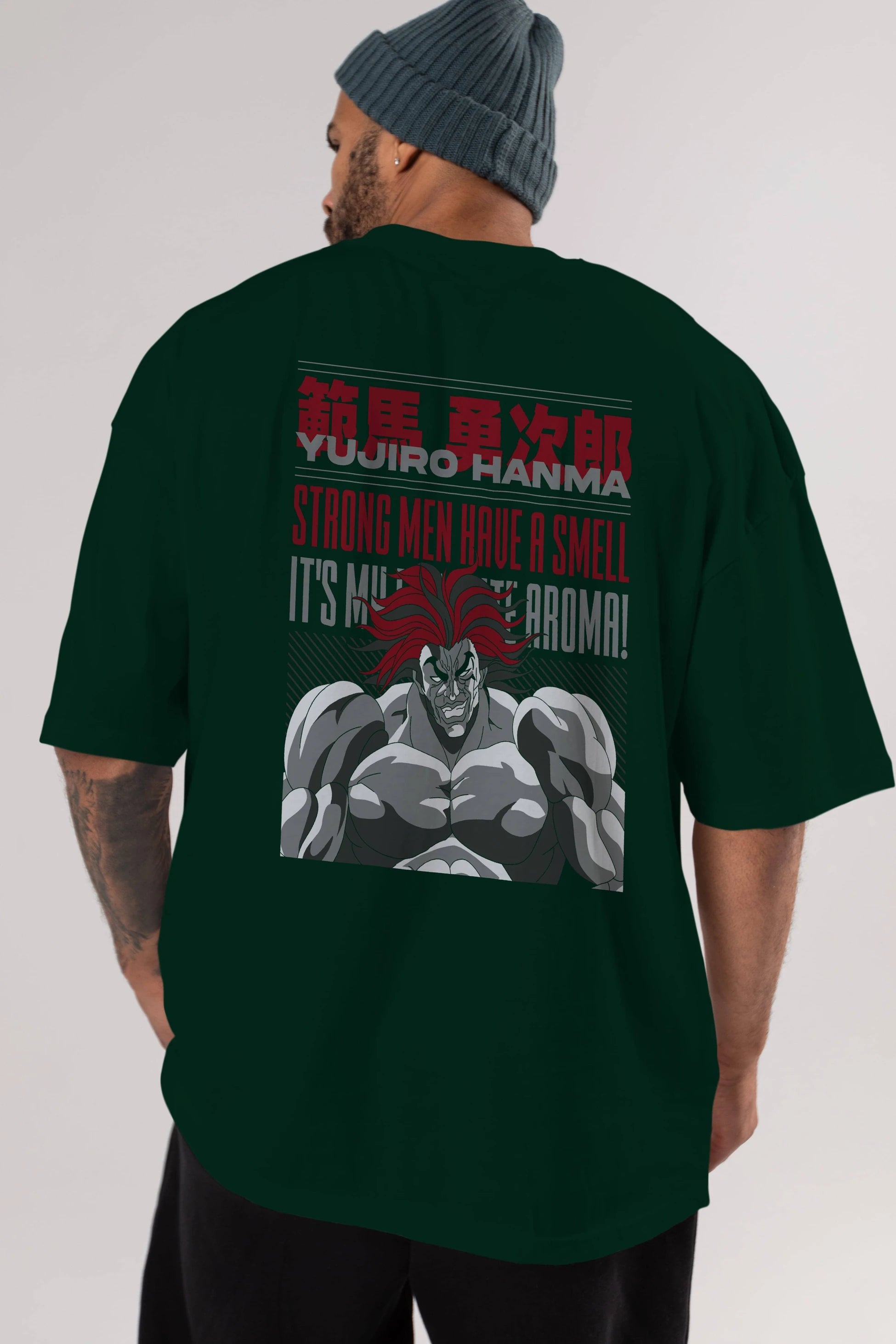 YUJIRO HANMA Anime Arka Baskılı Oversize t-shirt Erkek Kadın Unisex