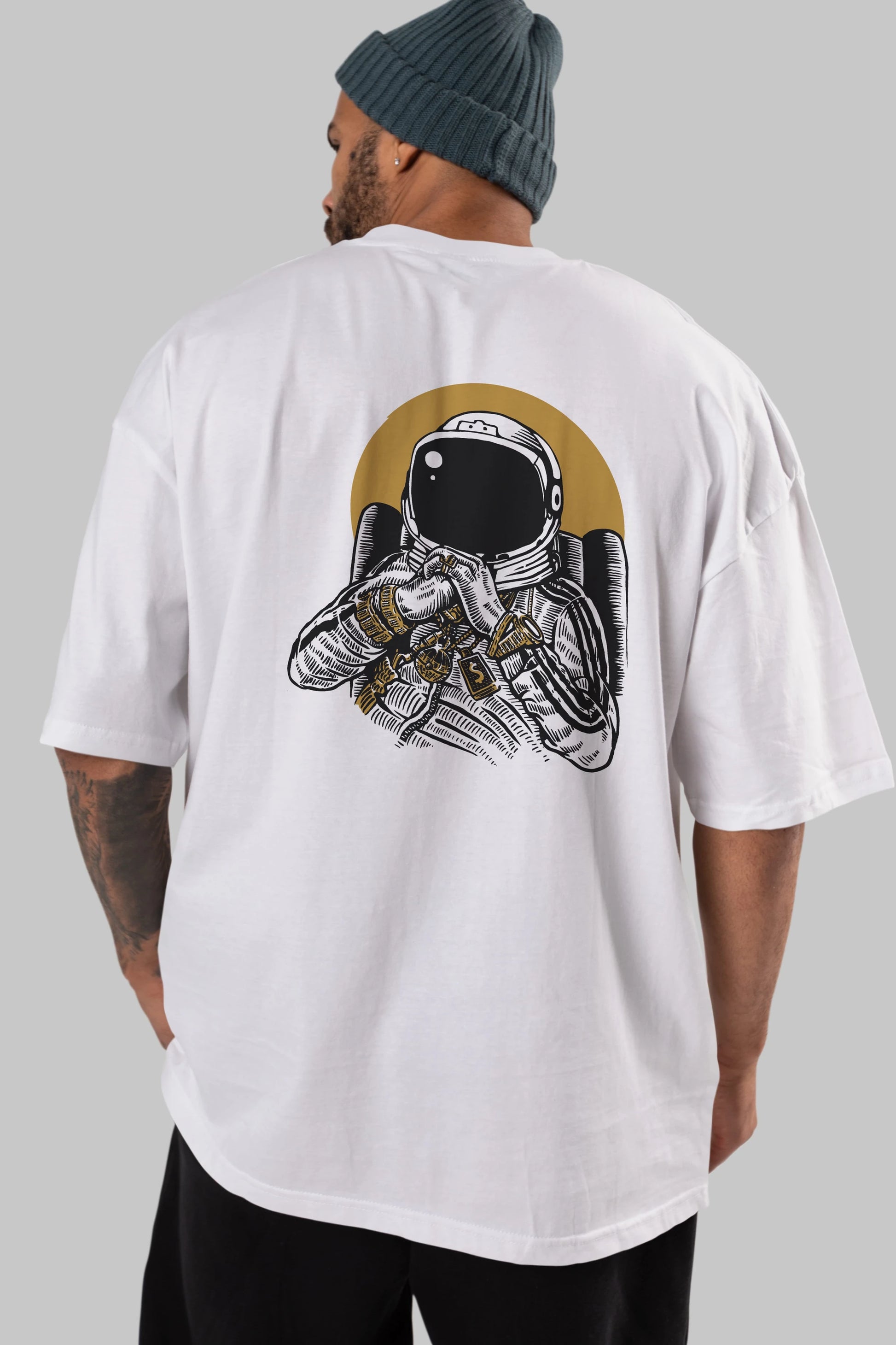 Space Dee Jay Arka Baskılı Oversize t-shirt Erkek Kadın Unisex %100 Pamuk