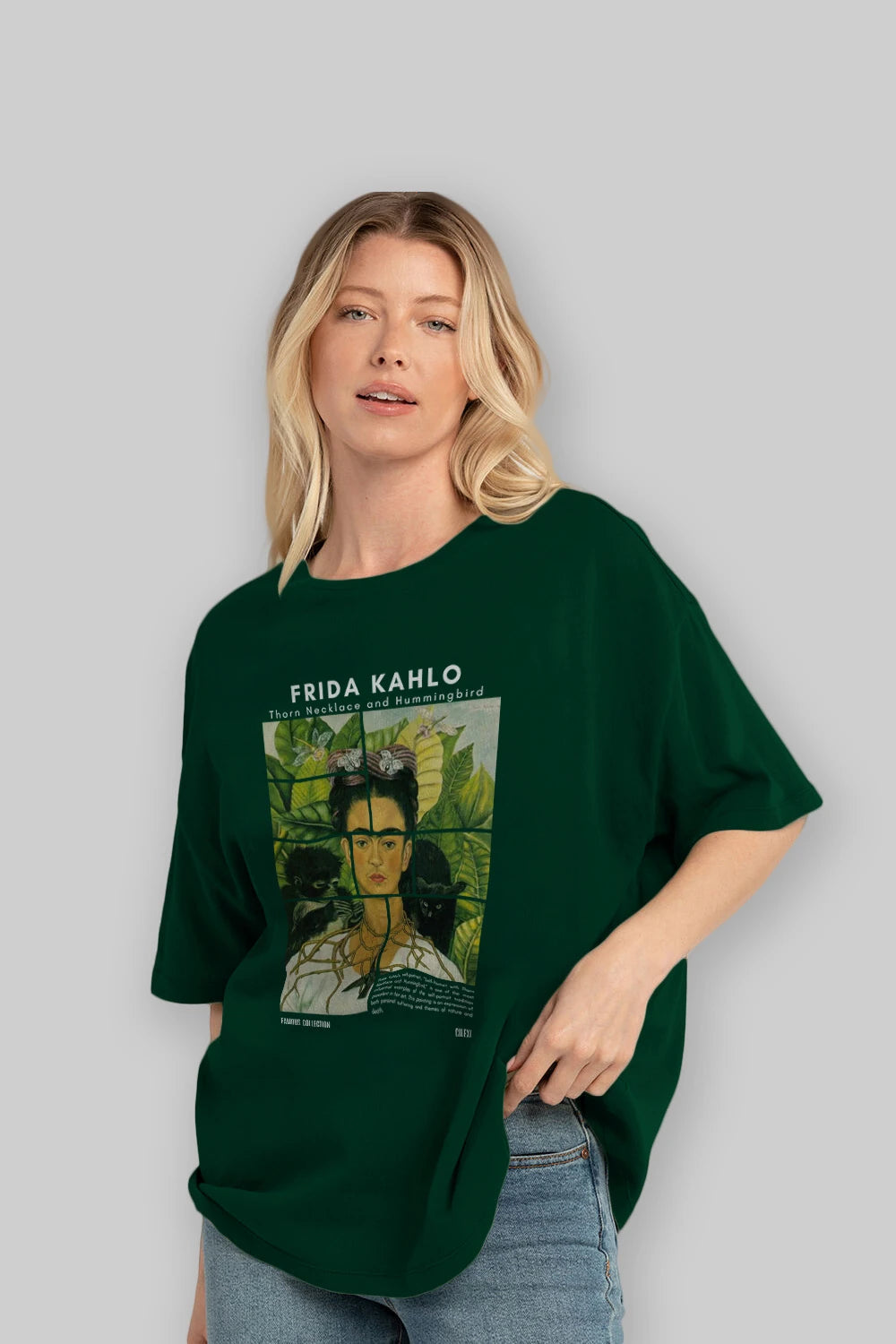 Frida Kahlo ön Baskılı Oversize t-shirt Erkek Kadın Bisiklet Yaka Pamuk tişort
