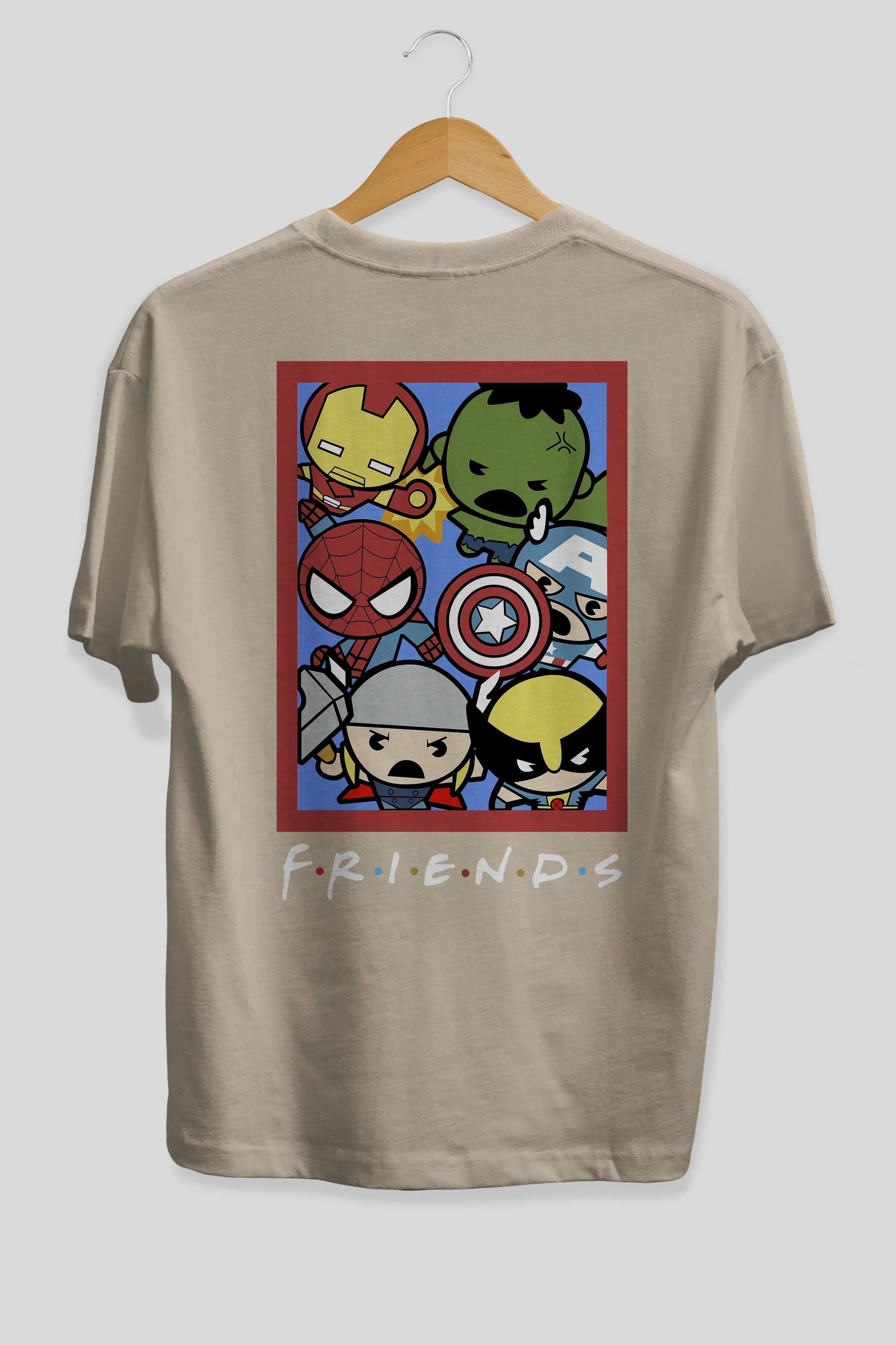 Friends Avenger Arka Baskılı Oversize t-shirt Erkek Kadın Unisex %100 Pamuk Bisiklet Yaka tişort