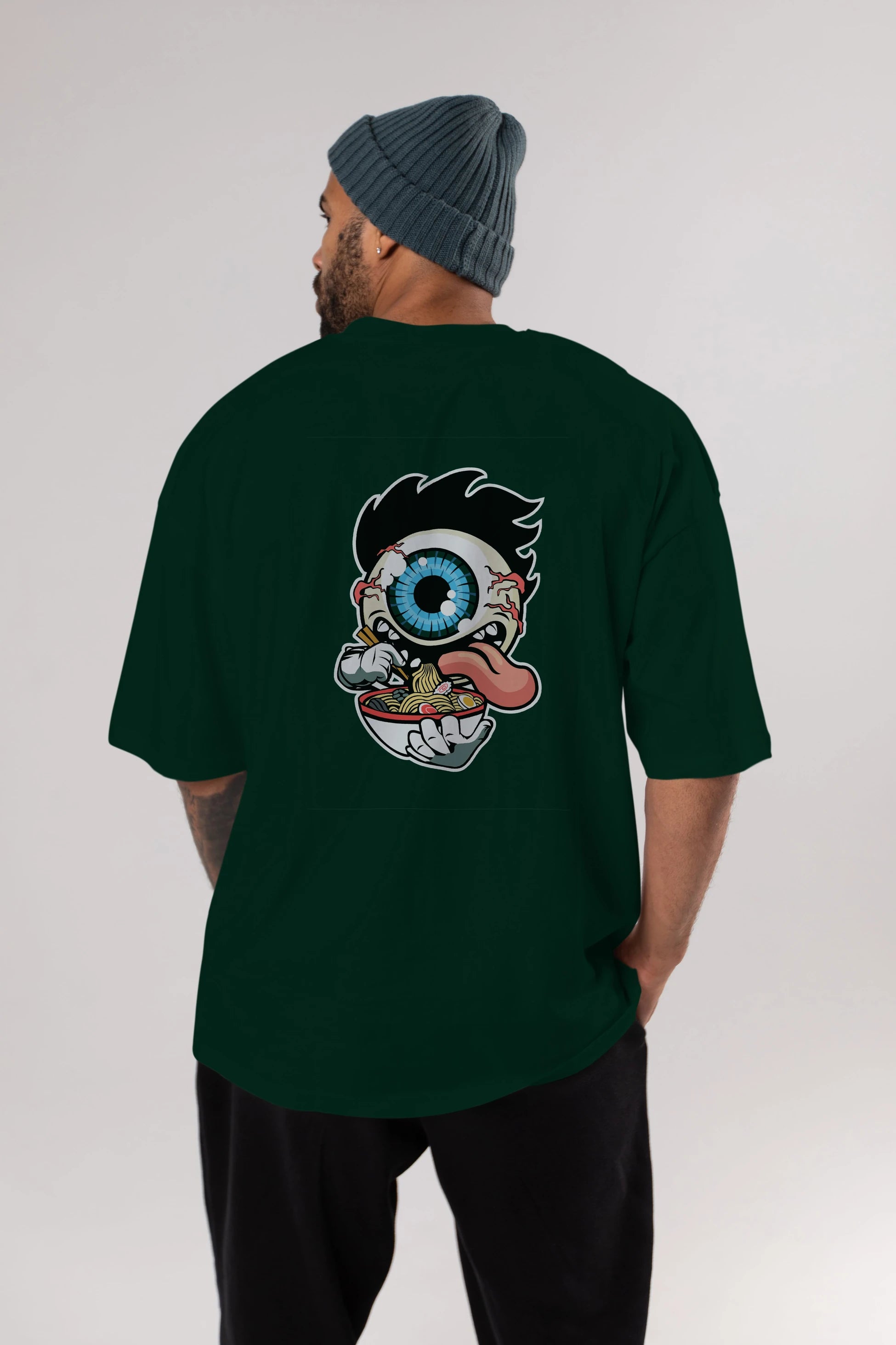 Eyeball Ramen Arka Baskılı Oversize t-shirt Erkek Kadın Unisex %100 Pamuk tişort