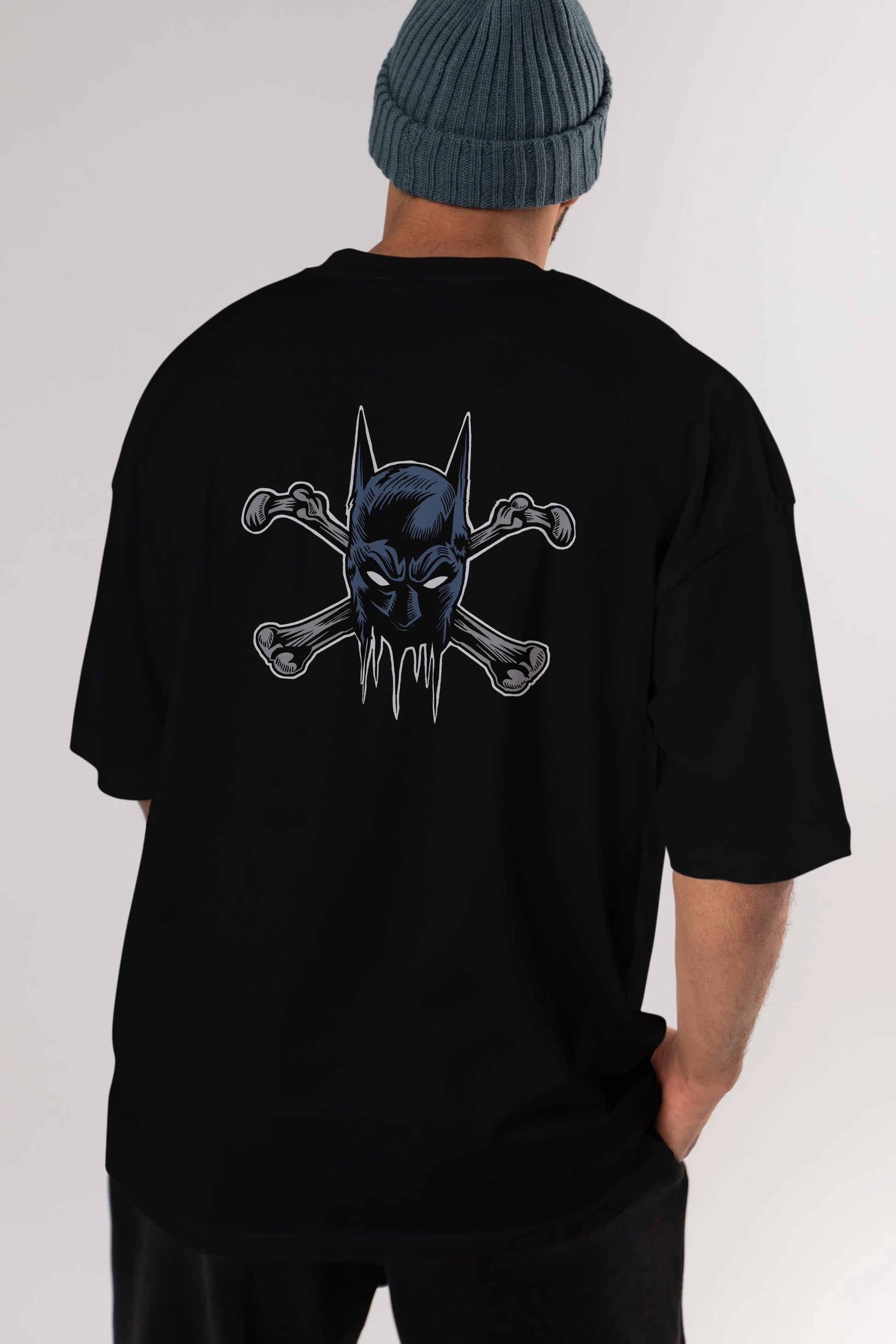 Batbones Arka Baskılı Oversize t-shirt Erkek Kadın Unisex %100 Pamuk