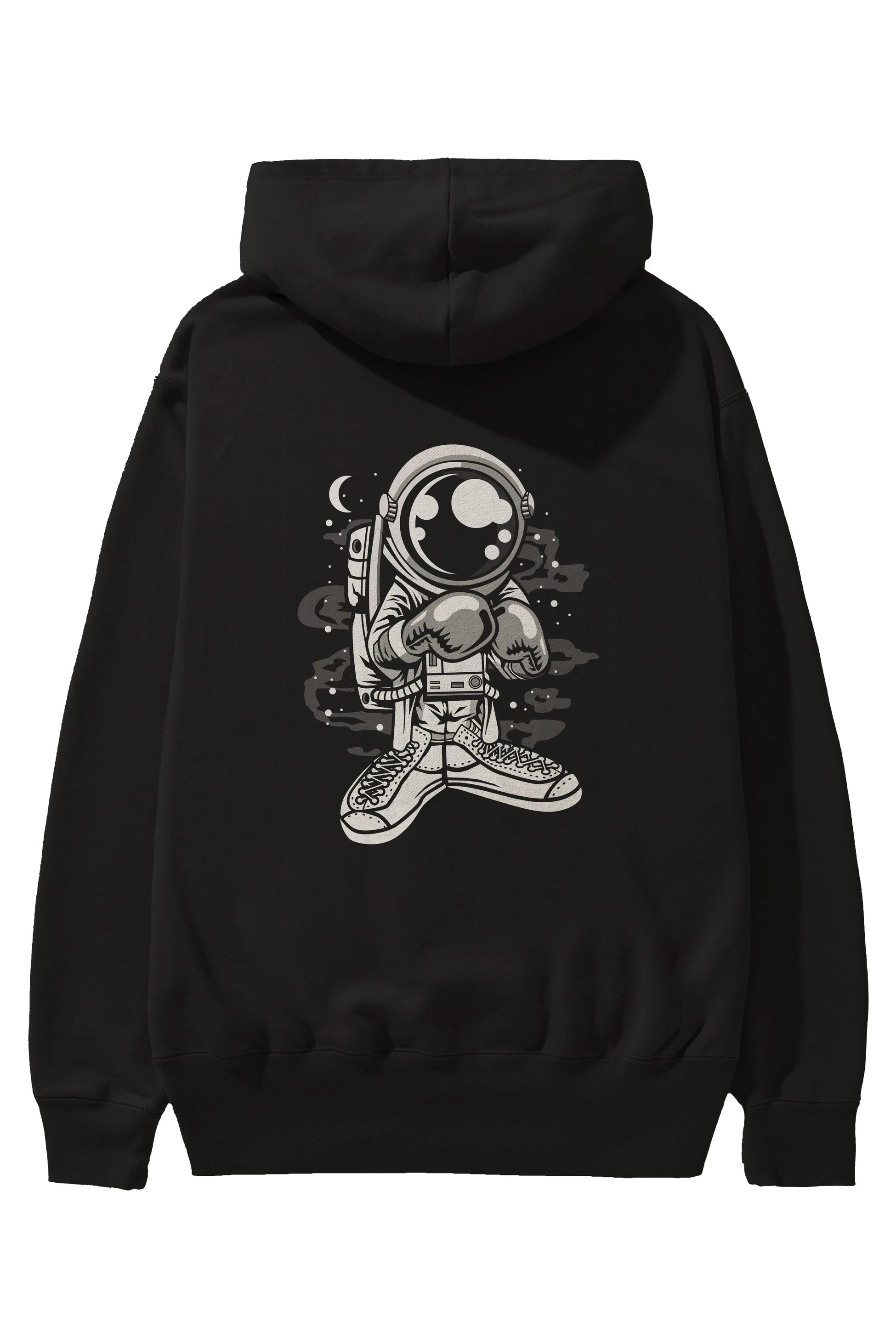Astronaut Boxer Arka Baskılı Hoodie Oversize Kapüşonlu Sweatshirt Erkek Kadın Unisex