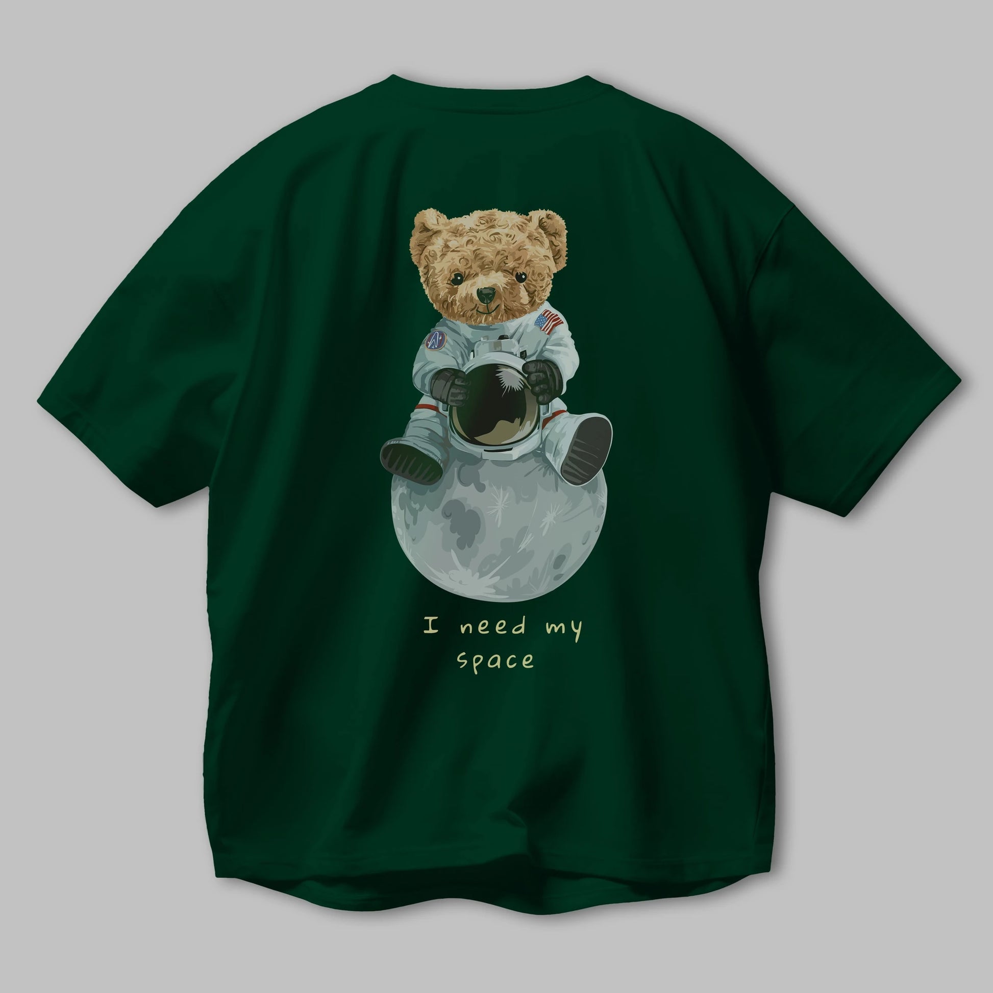 Teddy Bear I Need My Space Arka Baskılı Oversize t-shirt Erkek Kadın Unisex %100 Pamuk