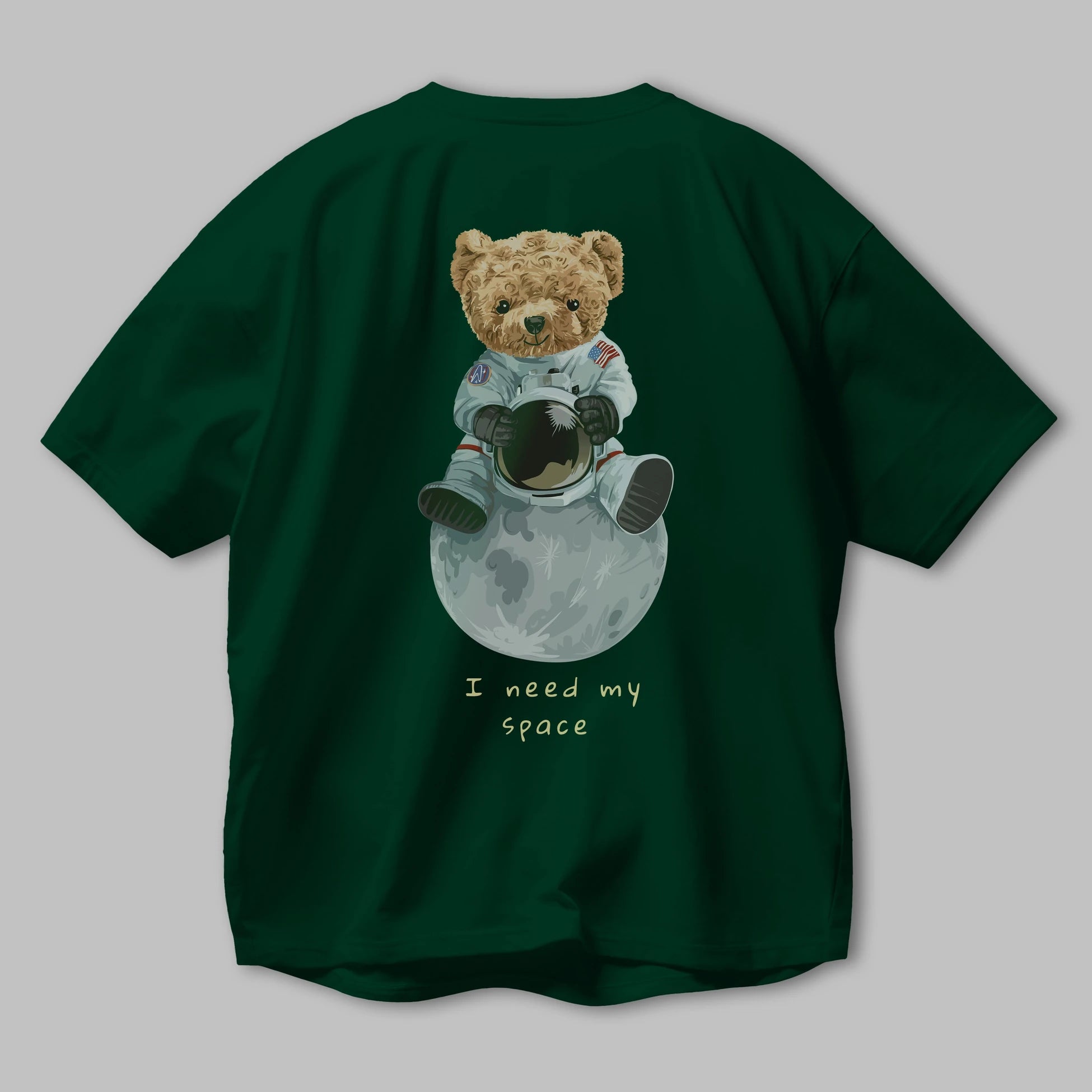 Teddy Bear I Need My Space Arka Baskılı Oversize t-shirt Erkek Kadın Unisex %100 Pamuk