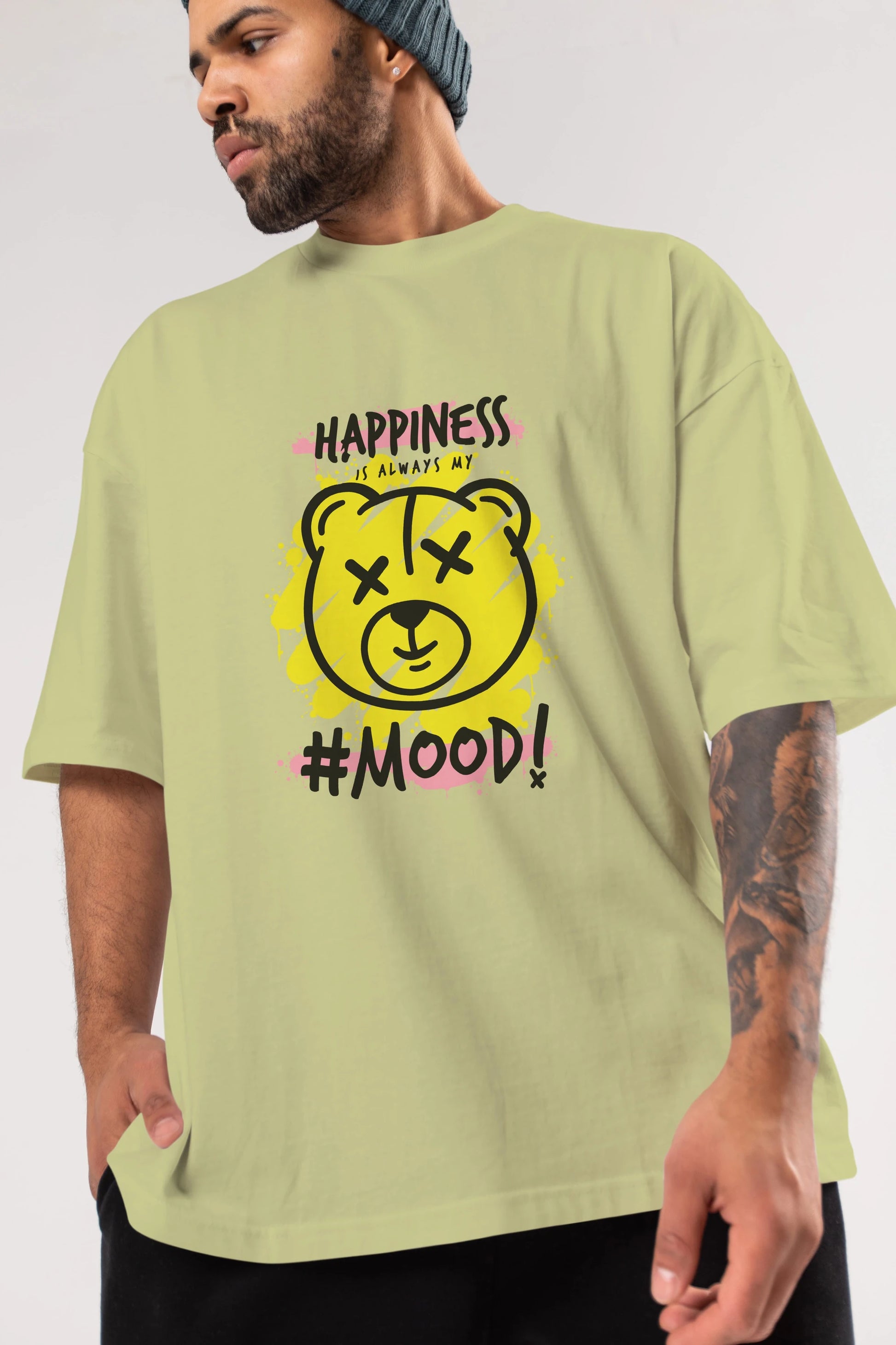 Happiness Mood Bear Ön Baskılı Oversize t-shirt Erkek Kadın Unisex