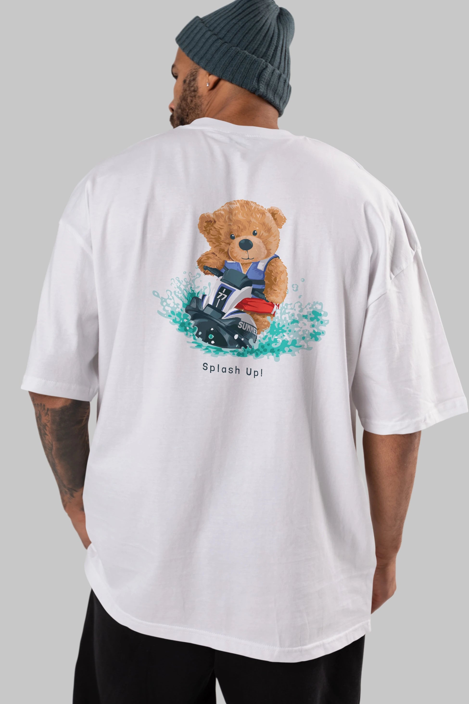 Teddy Bear Splash Up Arka Baskılı Oversize t-shirt Erkek Kadın Unisex %100 Pamuk