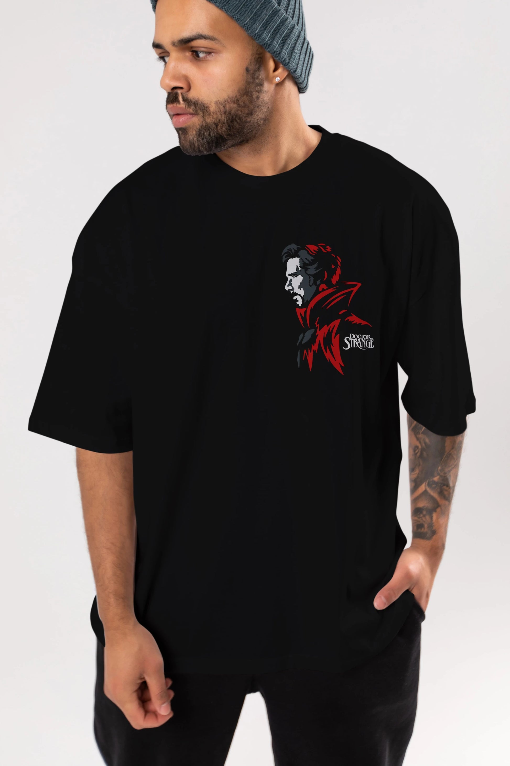 Doctor Strange (2) Ön Sol Baskılı Oversize t-shirt Erkek Kadın Unisex %100 Pamuk Bisiklet Yaka tişort