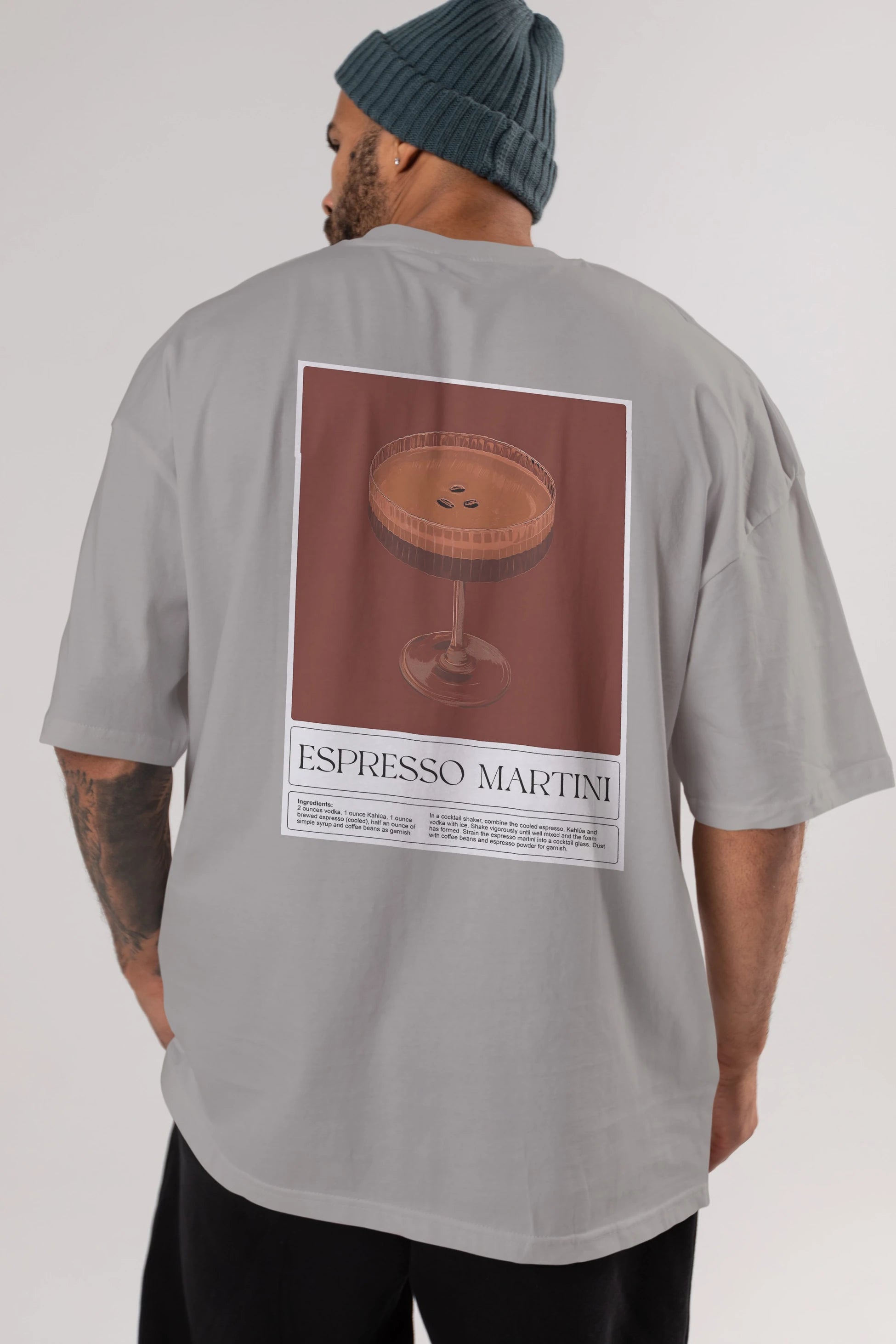 Espresso Martini Arka Baskılı Oversize t-shirt Erkek Kadın Unisex %100 Pamuk Bisiklet Yaka tişort