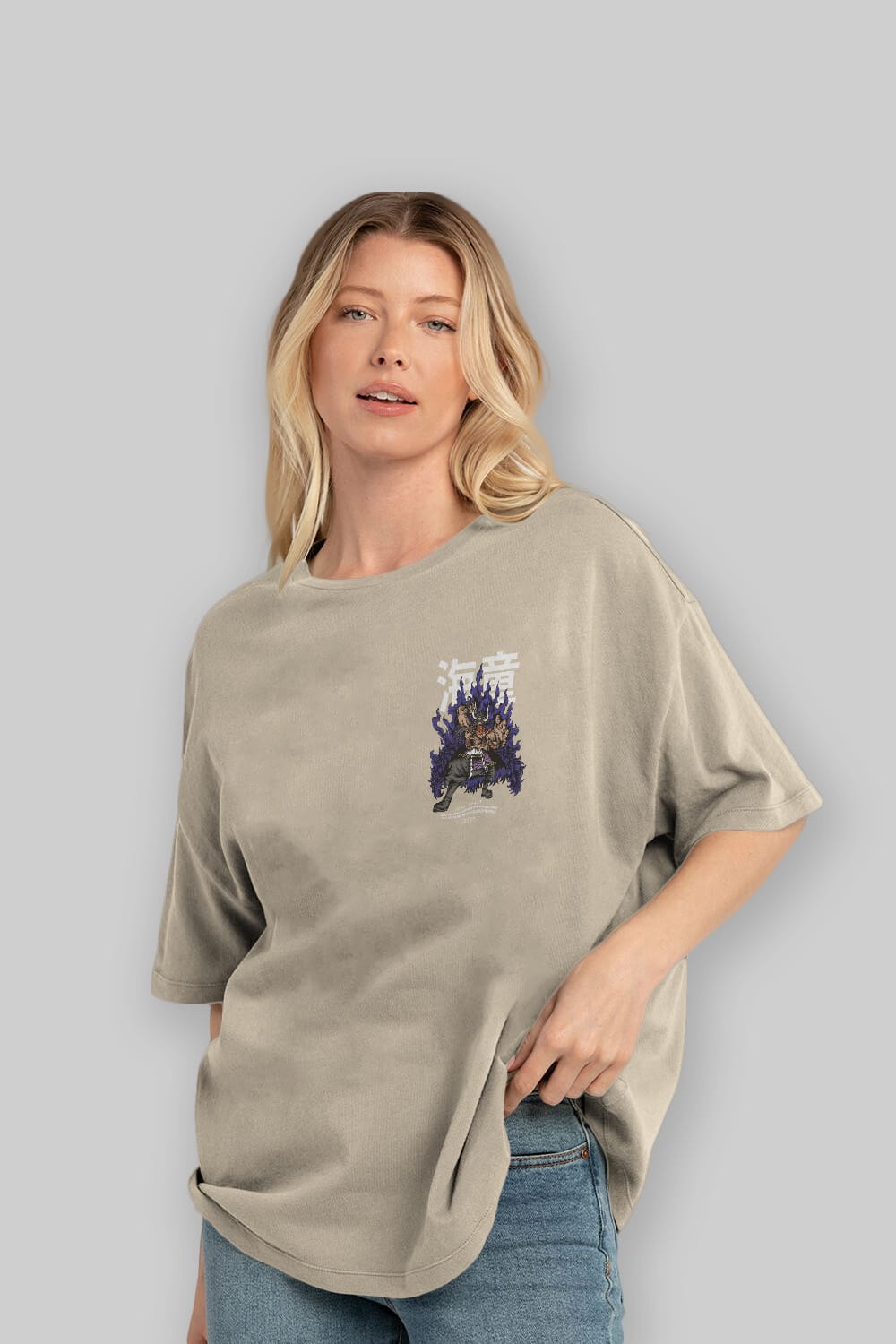 Kaido Ön Sol Baskılı Oversize t-shirt Erkek Kadın Unisex %100 Pamuk Bisiklet Yaka tişort