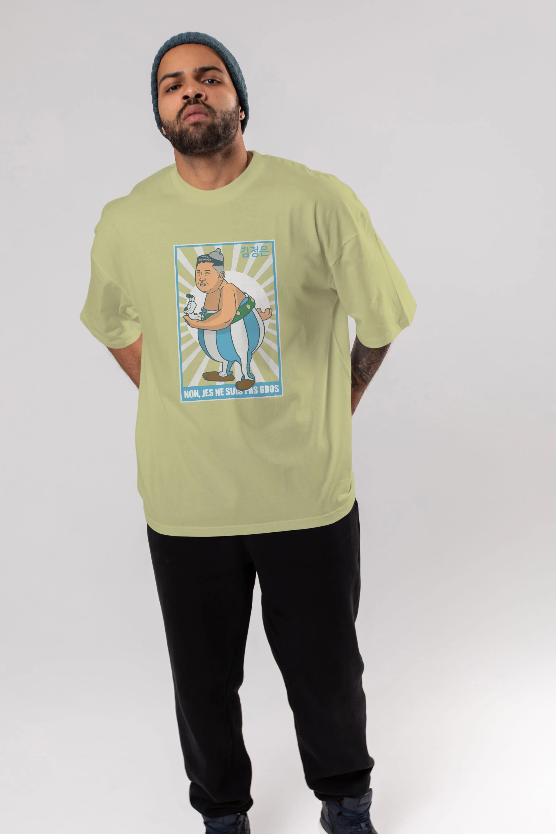 Obelix Jong Un Ön Baskılı Oversize t-shirt Erkek Kadın Unisex %100 Pamuk tişort