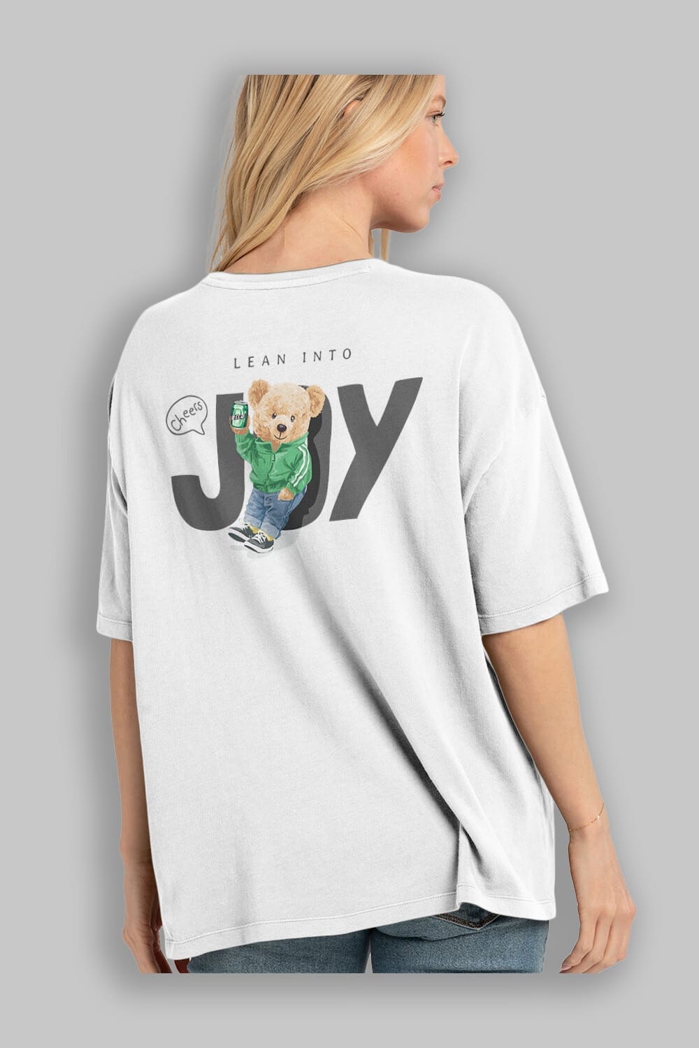 Teddy Bear Joy Arka Baskılı Oversize t-shirt Erkek Kadın Unisex %100 Pamuk