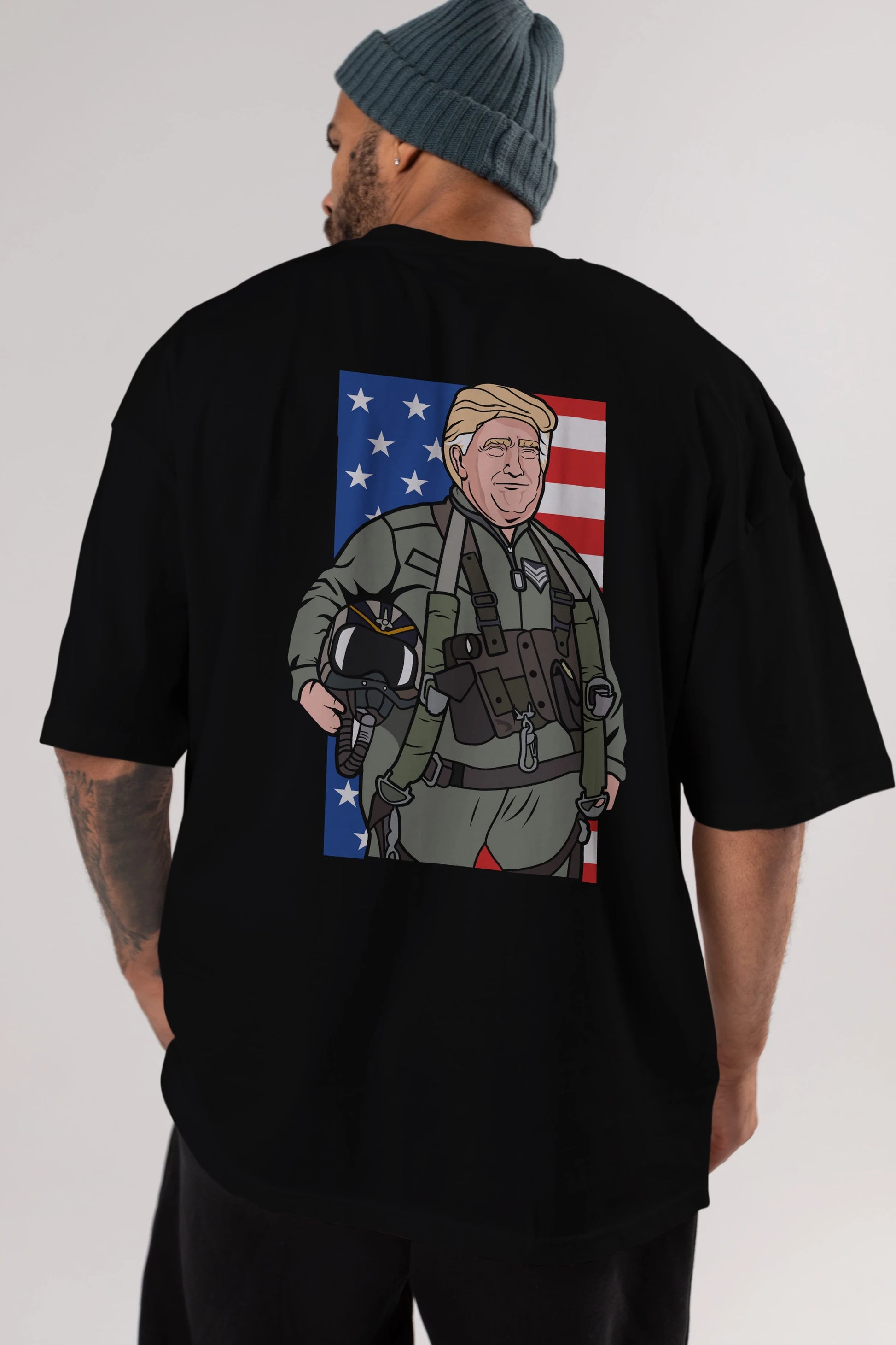 Trump Jetplane Pilot Arka Baskılı Oversize t-shirt Erkek Kadın Unisex %100 Pamuk tişort