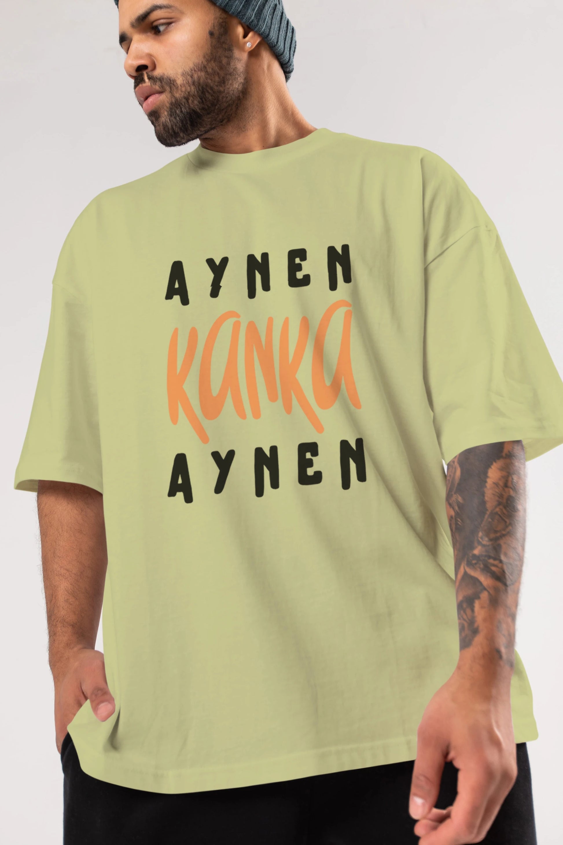 Aynen Kanka Aynen Yazılı Ön Baskılı Oversize t-shirt Erkek Kadın Unisex
