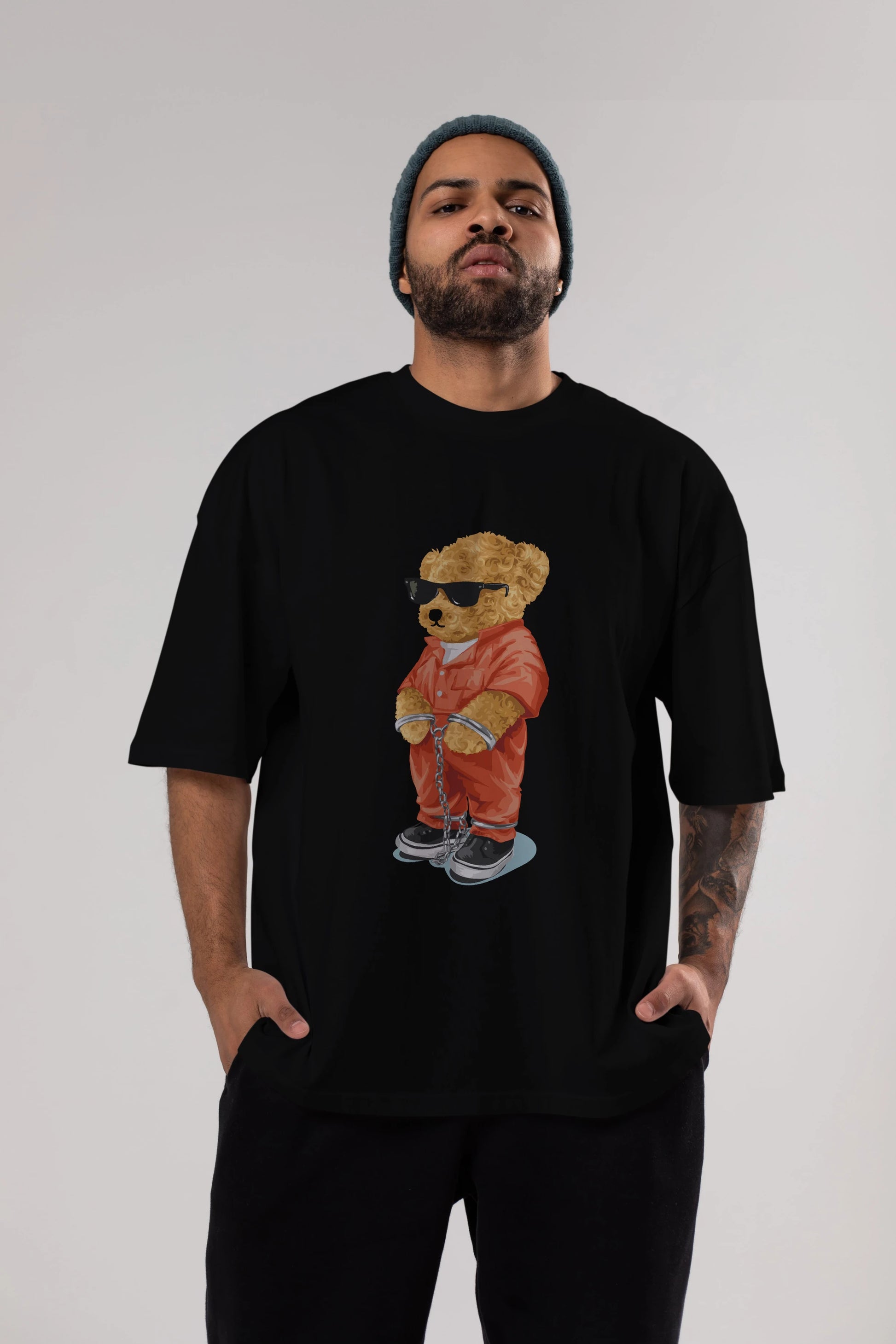 Teddy Bear Kodes Ön Baskılı Oversize t-shirt Erkek Kadın Unisex %100 Pamuk
