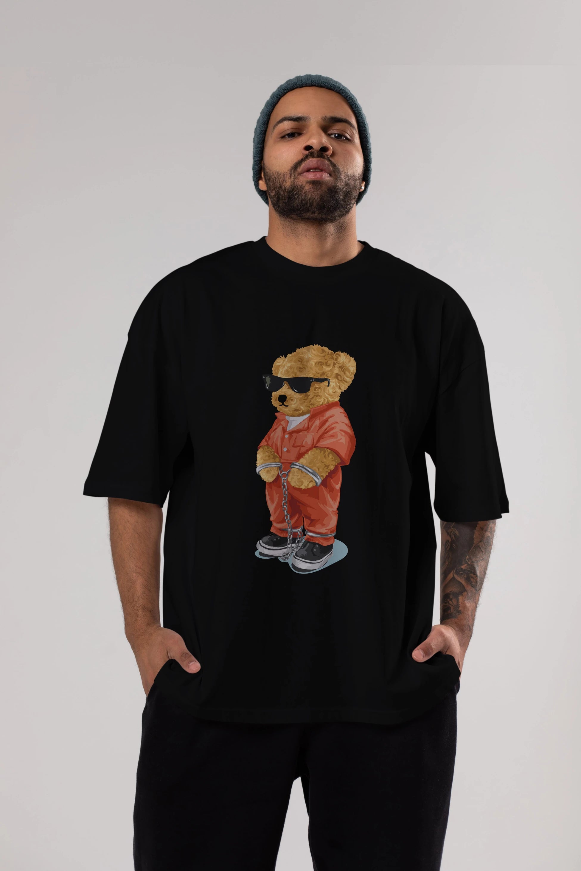 Teddy Bear Kodes Ön Baskılı Oversize t-shirt Erkek Kadın Unisex %100 Pamuk
