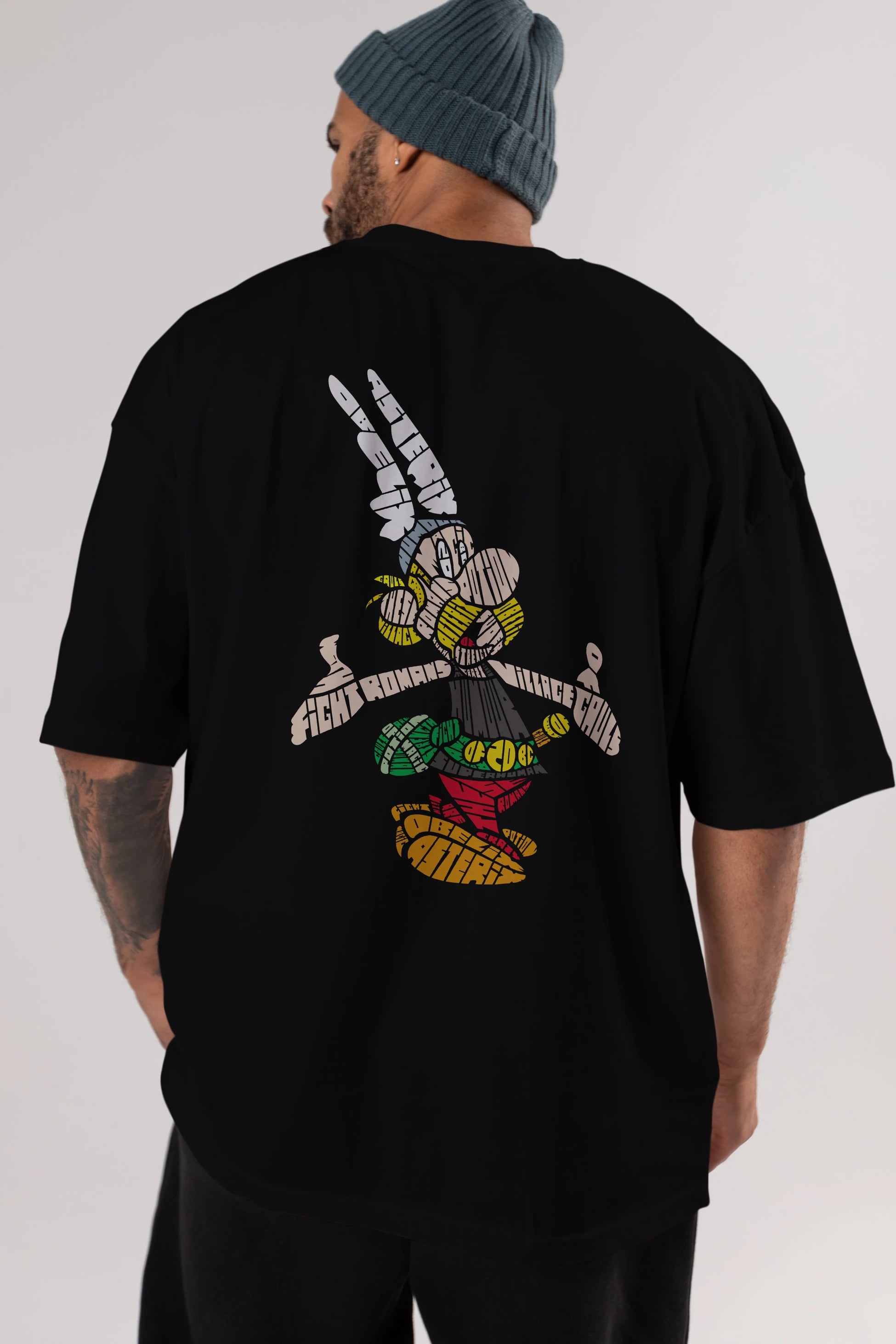 Asterix Arka Baskılı Oversize t-shirt %100 pamuk Erkek Kadın Unisex