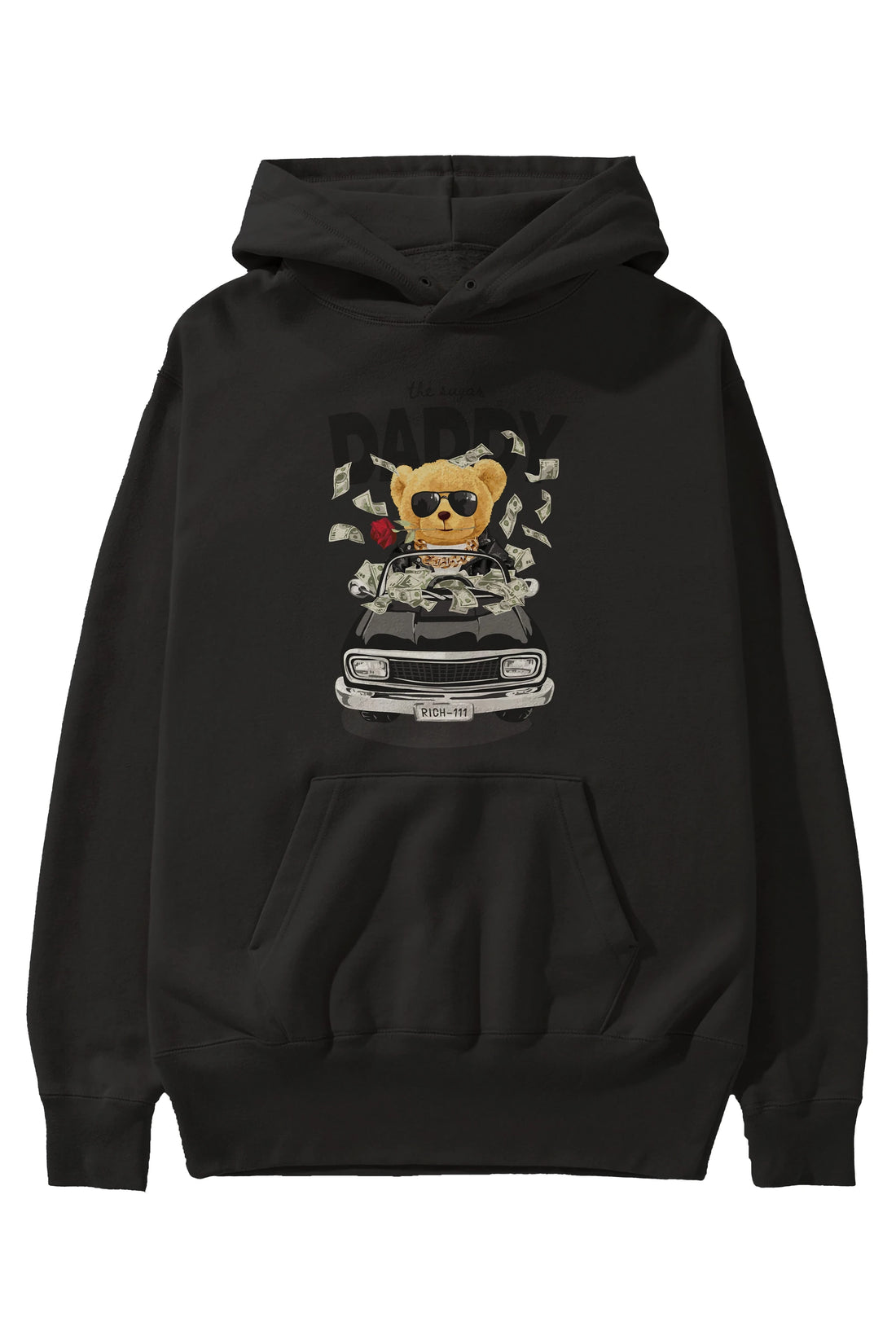 Teddy Bear Daddy Ön Baskılı Hoodie Oversize Kapüşonlu Sweatshirt Erkek Kadın Unisex