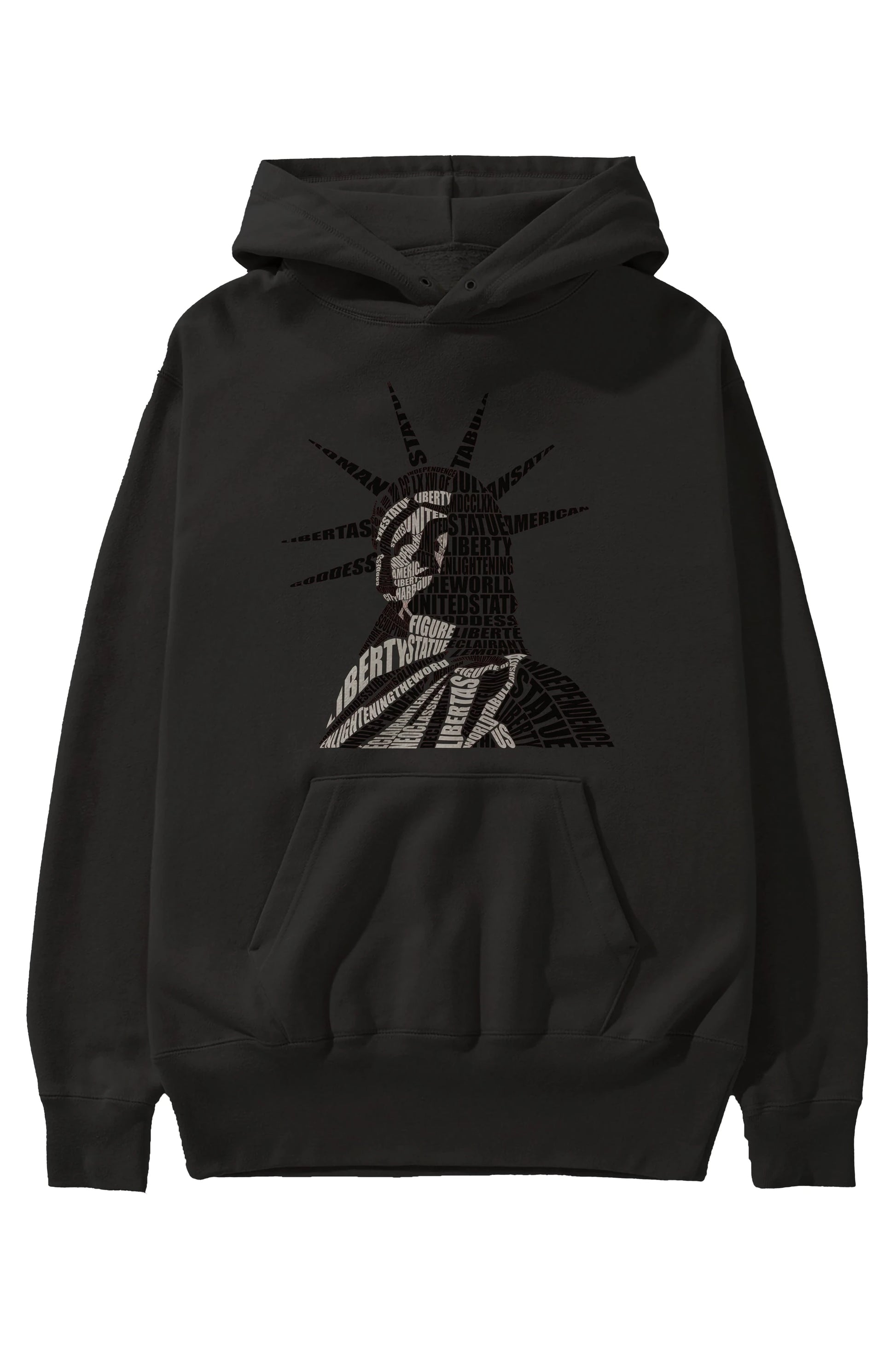 Liberty Statue Calligram Ön Baskılı Hoodie Oversize Kapüşonlu Sweatshirt Erkek Kadın Unisex