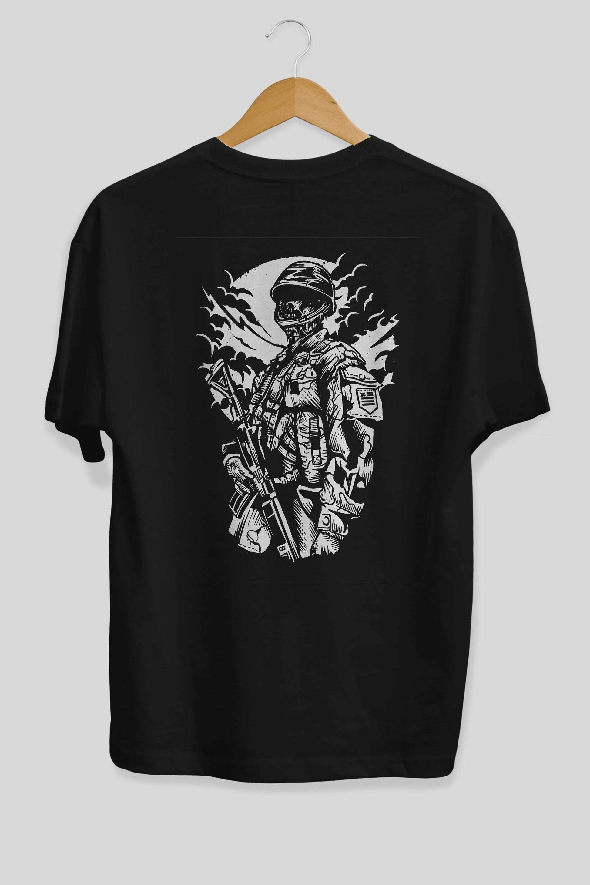 Zombie Soldier Arka Baskılı Oversize t-shirt Erkek Kadın Unisex %100 Pamuk
