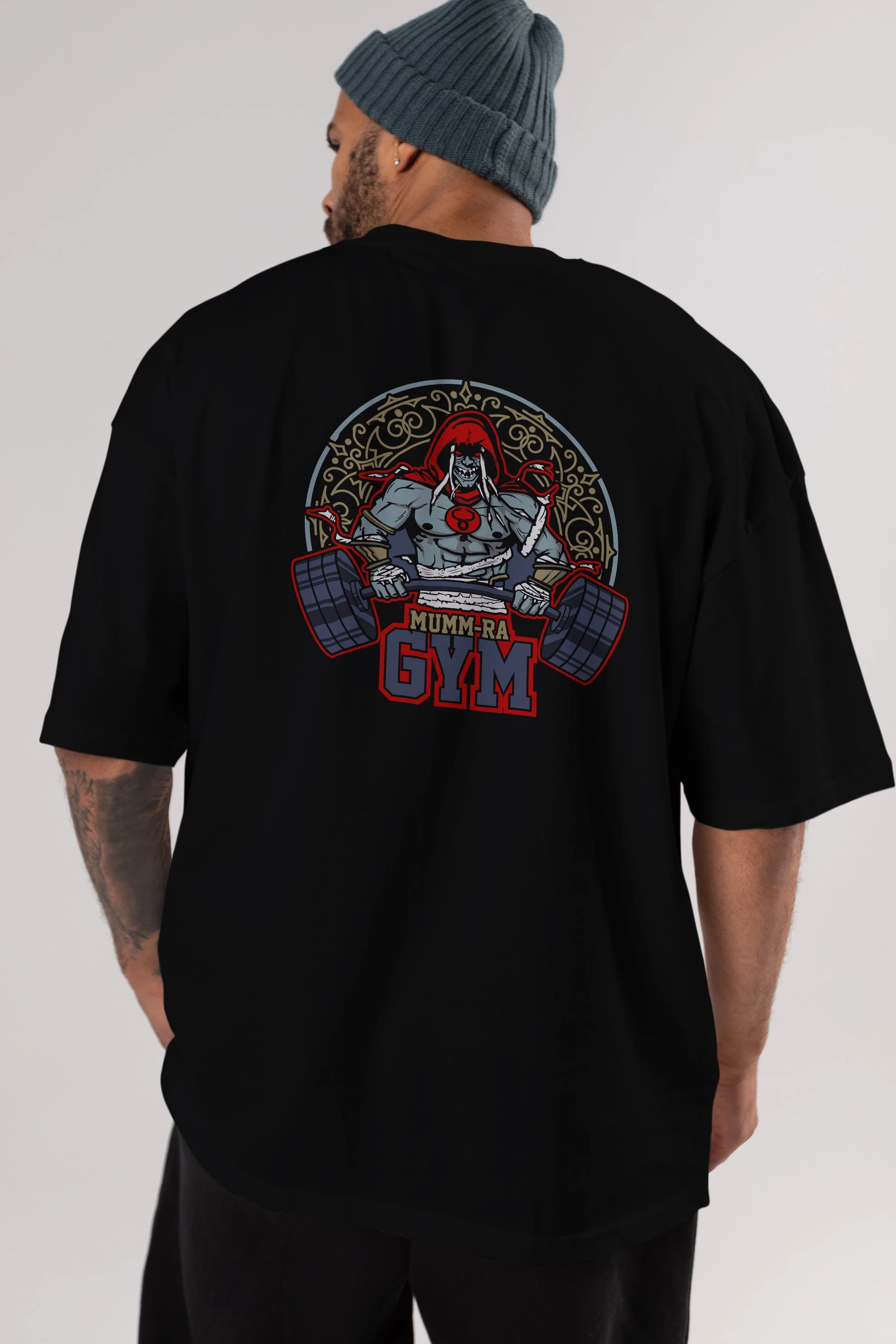Mumm-ra GYM Arka Baskılı Oversize t-shirt Erkek Kadın Unisex %100 Pamuk Bisiklet Yaka tişort