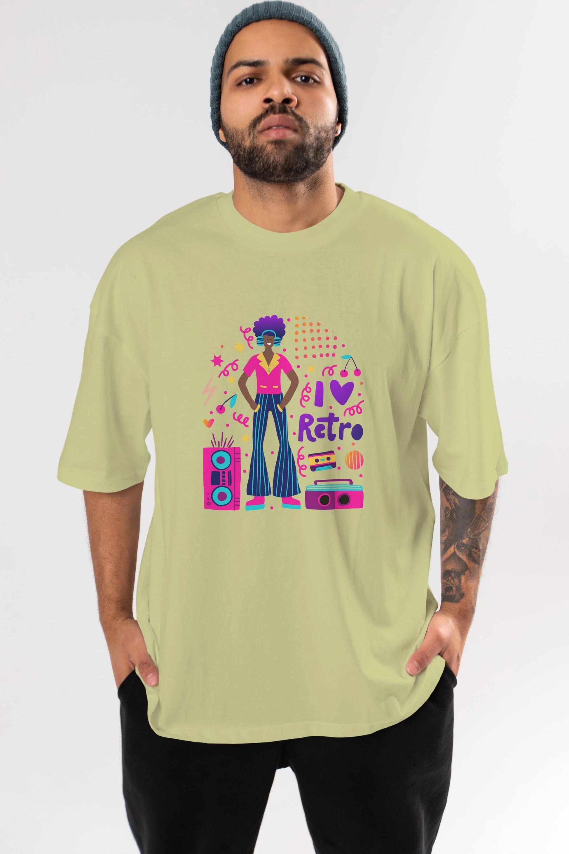 Retro Boy Party Ön Baskılı Oversize t-shirt Erkek Kadın Unisex