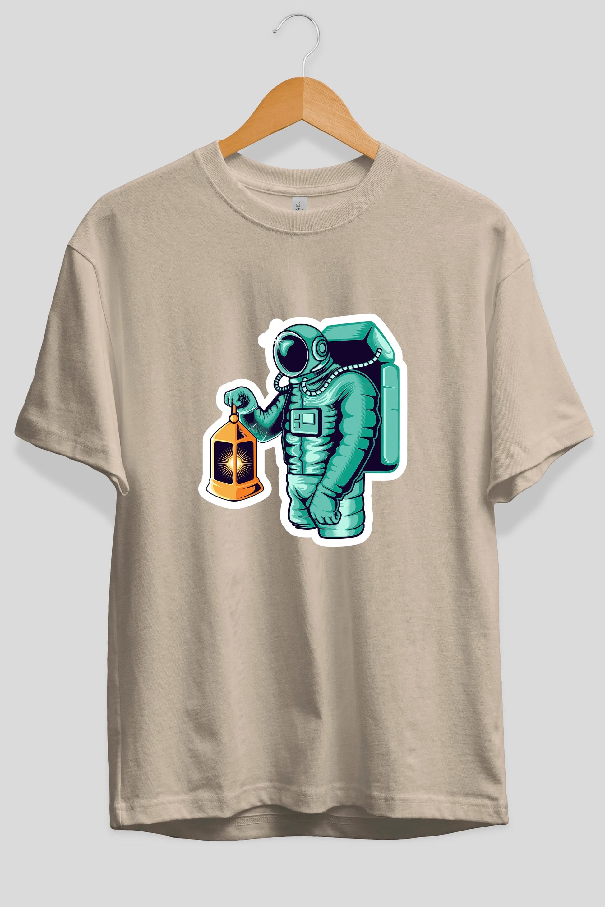 Astronaut Lantern Sticker Ön Baskılı Oversize t-shirt Erkek Kadın Unisex
