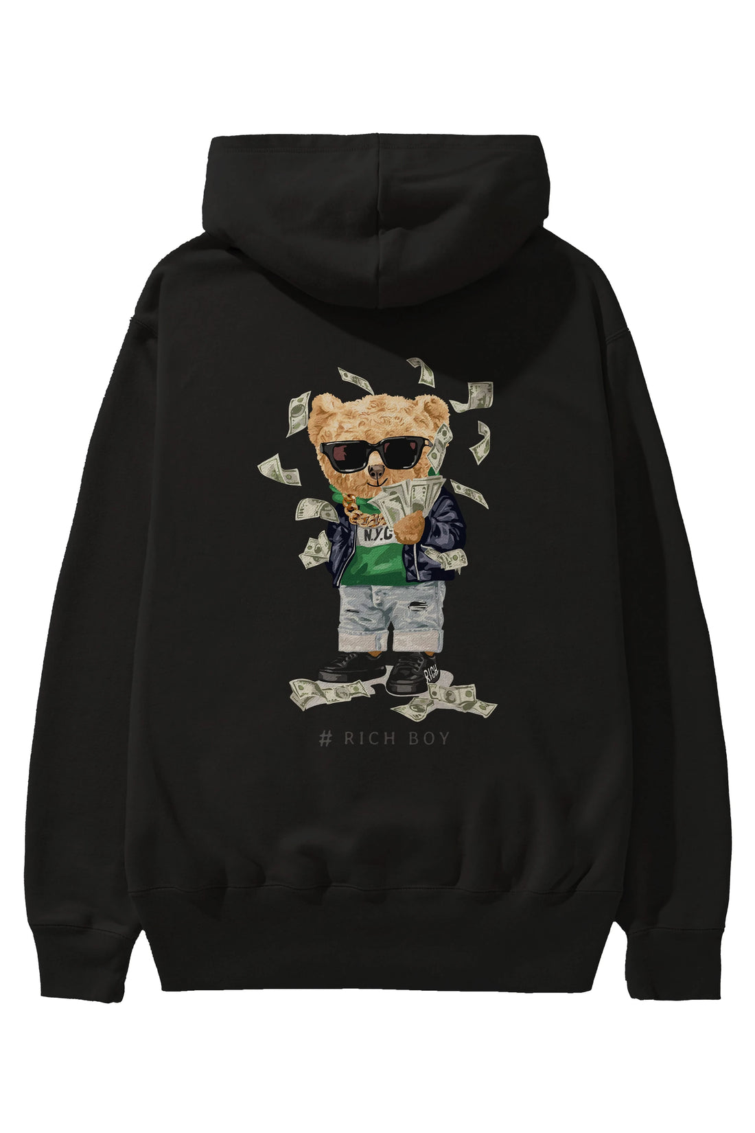 Teddy Bear Rich Boy Arka Baskılı Hoodie Oversize Kapüşonlu Sweatshirt Erkek Kadın Unisex