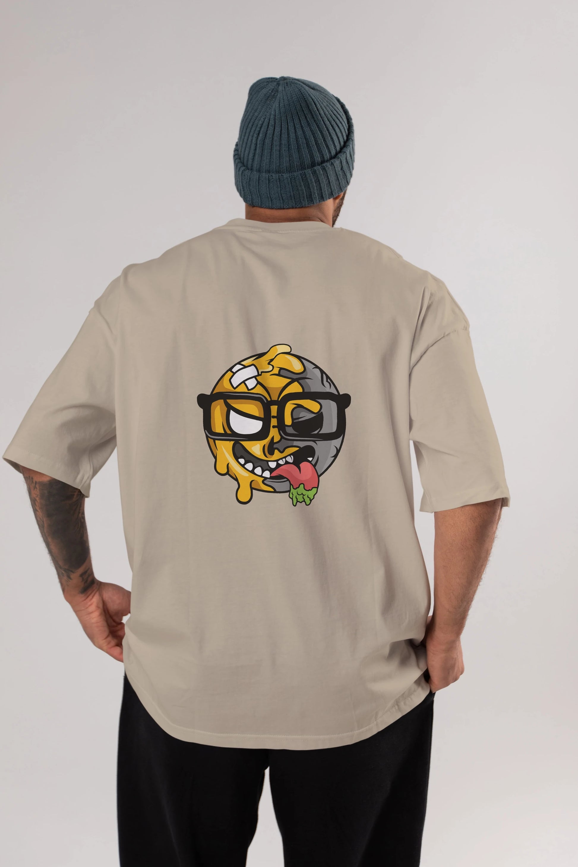 Smiley Nerd Arka Baskılı Oversize t-shirt Erkek Kadın Unisex %100 Pamuk tişort