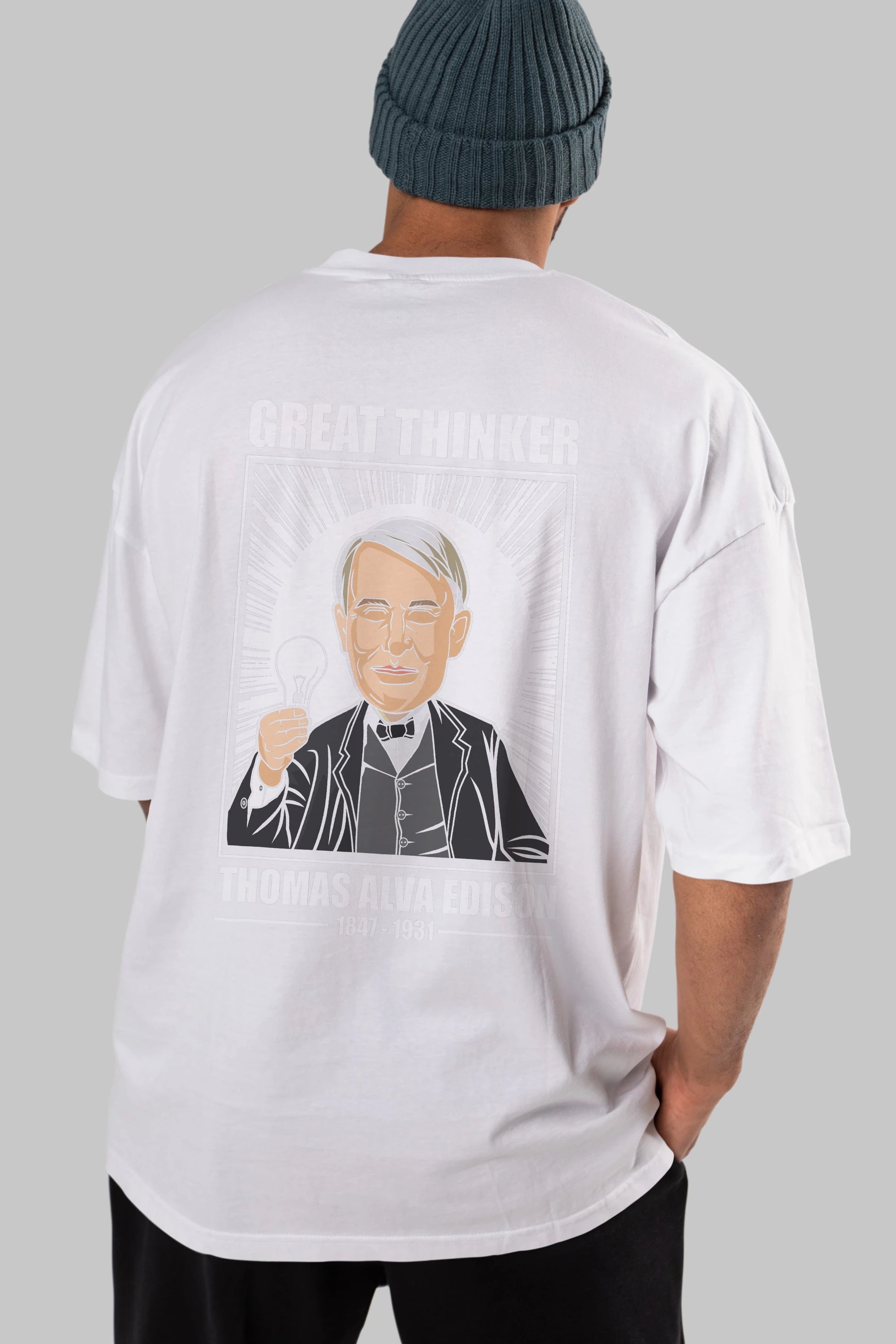 Thomas Alfa Edison Arka Baskılı Oversize t-shirt Erkek Kadın Unisex %100 Pamuk tişort