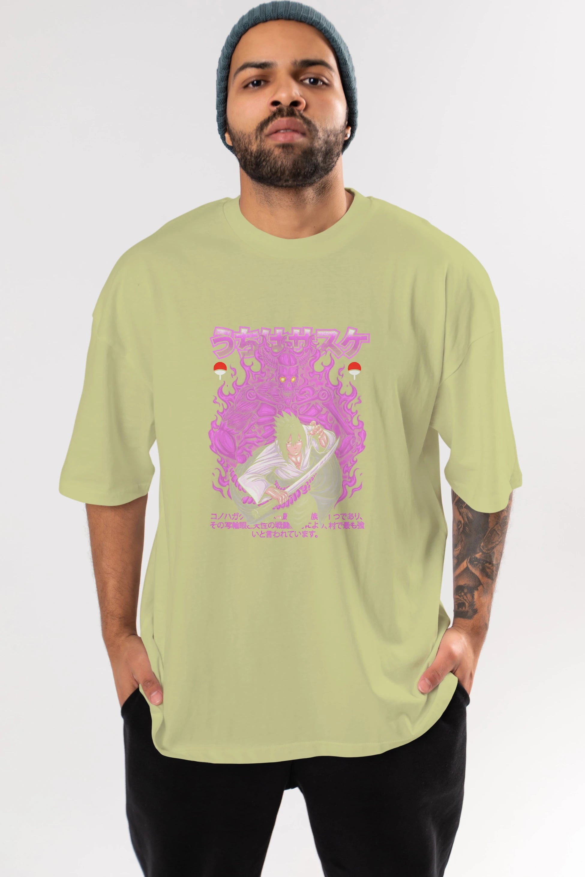 SASUKE UCHIHA NARUTO Anime Ön Baskılı Oversize t-shirt %100 pamuk Erkek Kadın Unisex