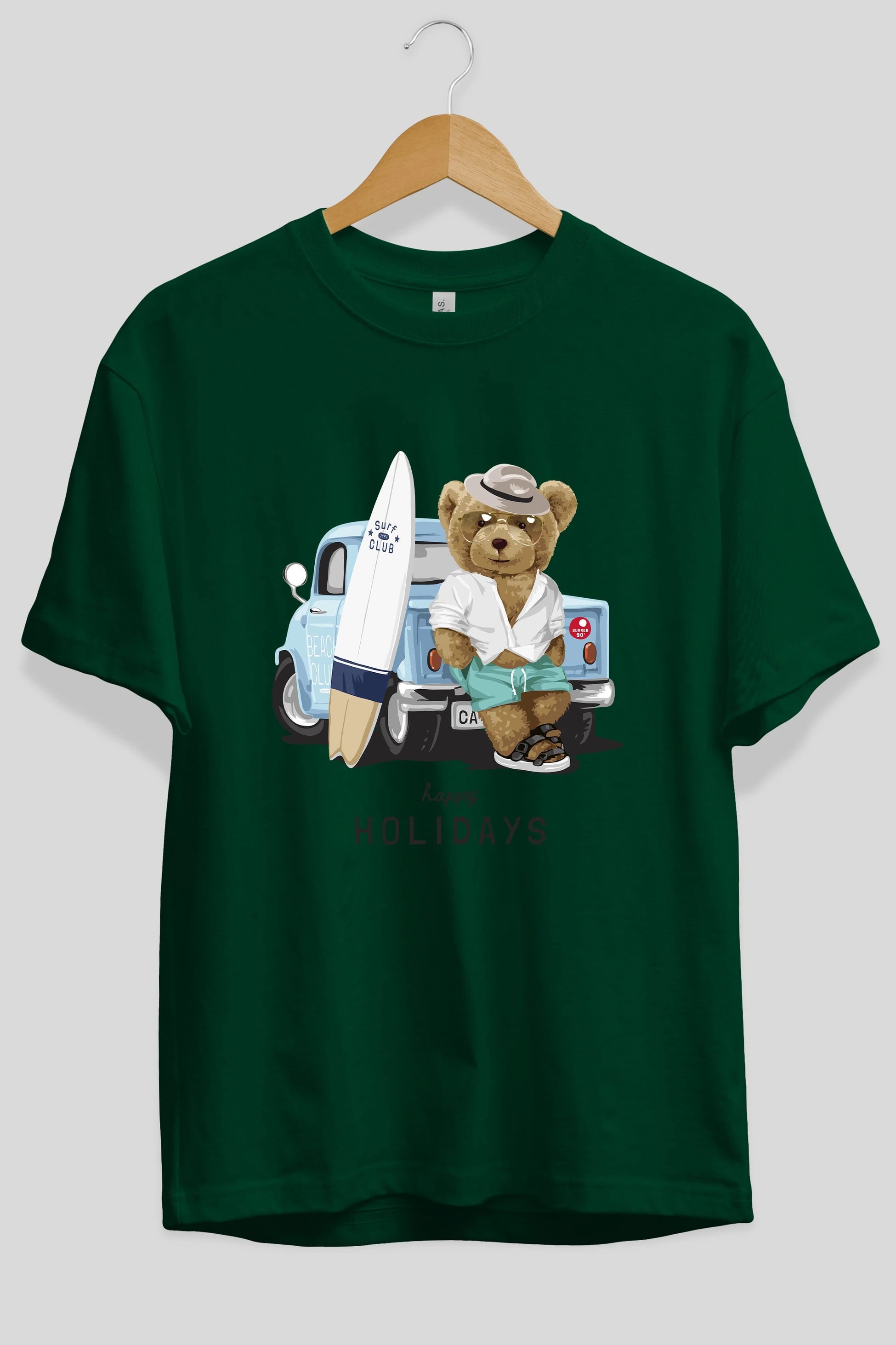 Teddy Bear Surf Club Ön Baskılı Oversize t-shirt Erkek Kadın Unisex %100 Pamuk