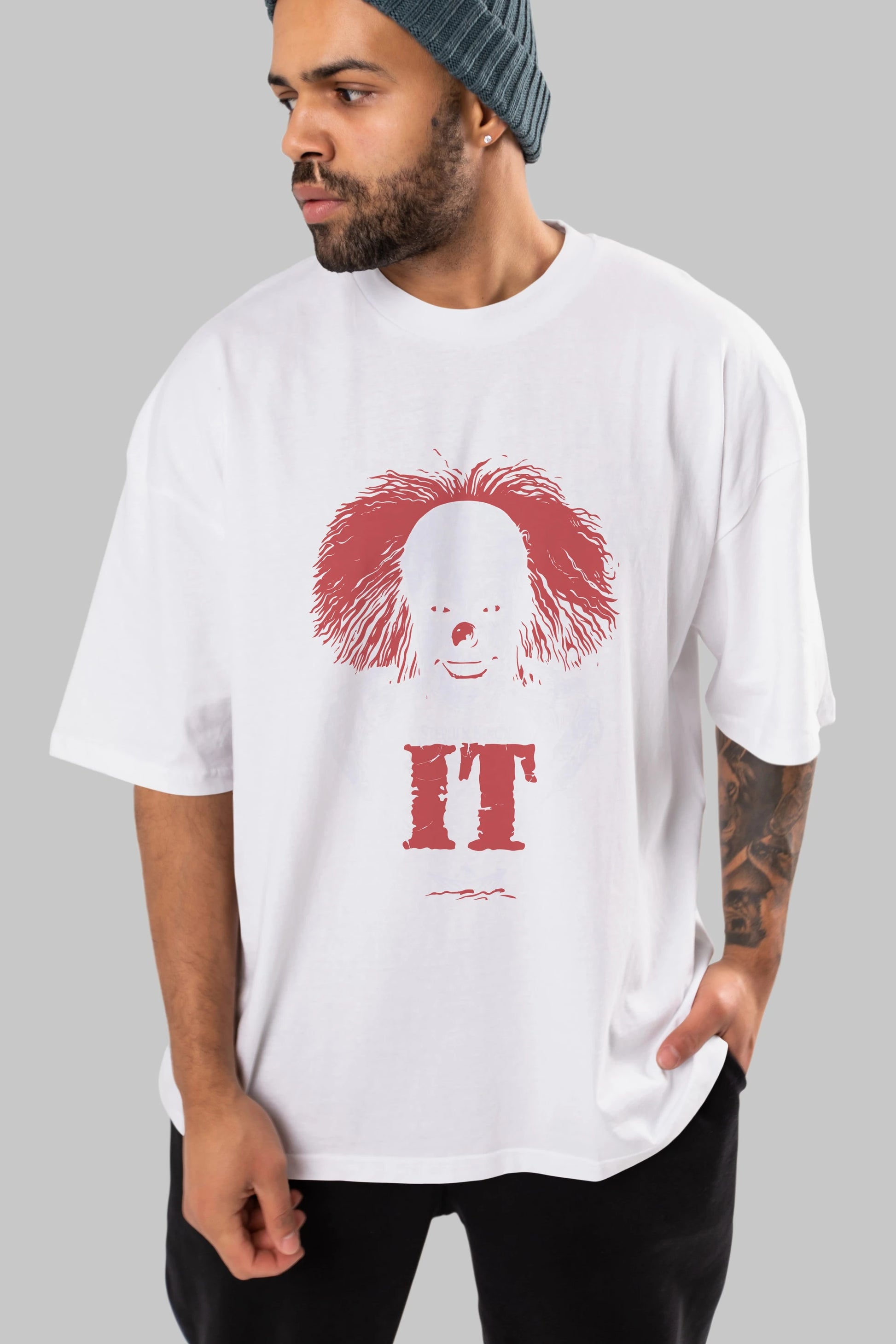 it Ön Baskılı Oversize t-shirt Erkek Kadın Unisex %100 Pamuk Bisiklet Yaka tişort